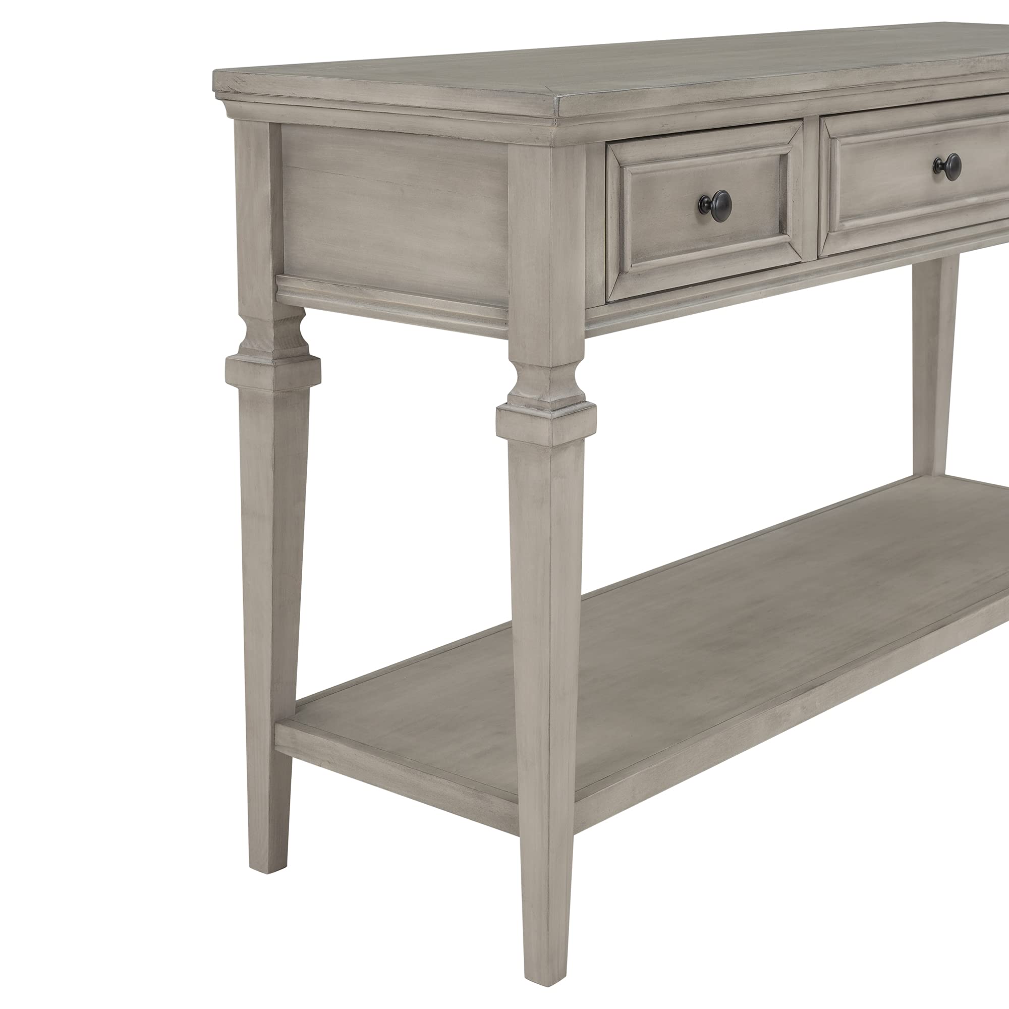 Modern Solid Wood Console Table with 3 Drawers & Open Shelf - Sofa Table, Entryway Side Table - Easy Assembly, Gray Wash - Perfect for Living Room, Hallway & Home Decor