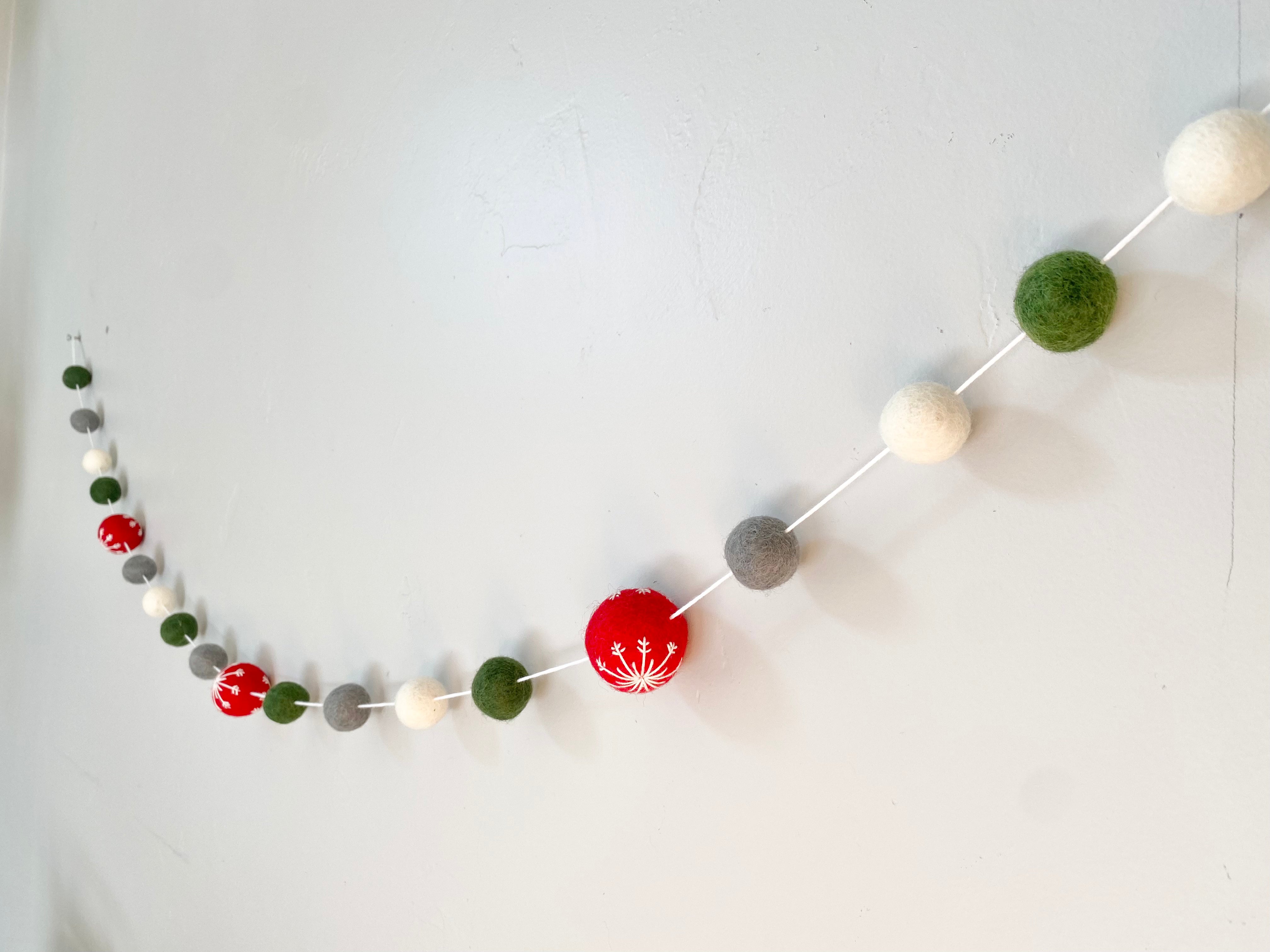 Red Snowflake Ball Garland - Christmas Tree Decorations for Holiday Party, Home, and Winter Wedding Decor