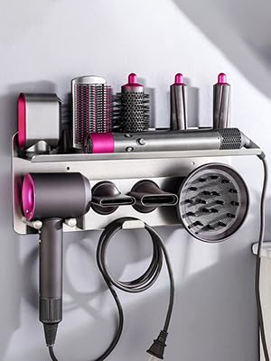 Dyson Supersonic Hair Dryer & Airwrap Styler Holder - 2-in-1 Wall Mounted Stand with Diffuser & Nozzle Storage | Bathroom, Bedroom & Salon Organizer for Dyson Hair Tools