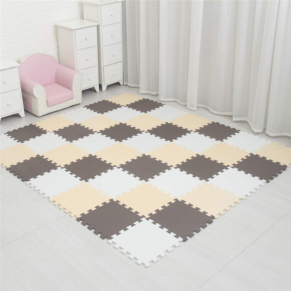 DFLYHLH Baby EVA Foam Play Mat - 18PCS Interlocking Puzzle Tiles for Kids Flooring, Soft Exercise Mat in White & Coffee Beige | Non-Slip Nursery Rug, Playroom Carpet for Toddlers & Infants (Perfect for Daycare, Play Areas & Home Gym)