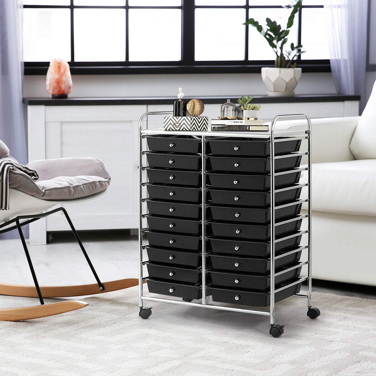Black 20-Drawer Rolling Cart Storage Organizer for Scrapbook Paper & Studio Supplies - Lightweight, Easy to Move with Spacious Storage - Perfect for Home Office, Garage, School & Craft Room Organization