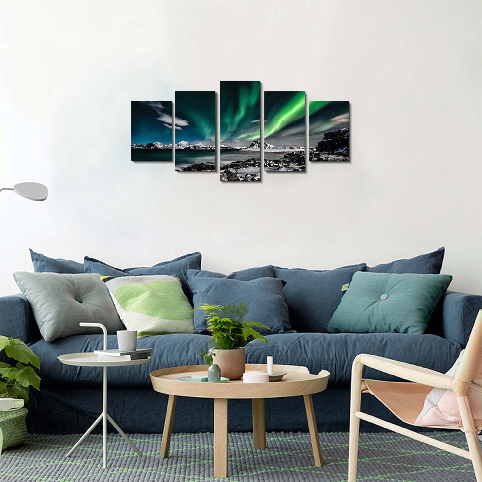 EPHANY Green Sky Night Painting - 5 Piece Aurora Landscape Wall Art Set, Stretched Framed Canvas Prints for Home Decor - Perfect for Living Room, Bedroom & Office Wall Decor