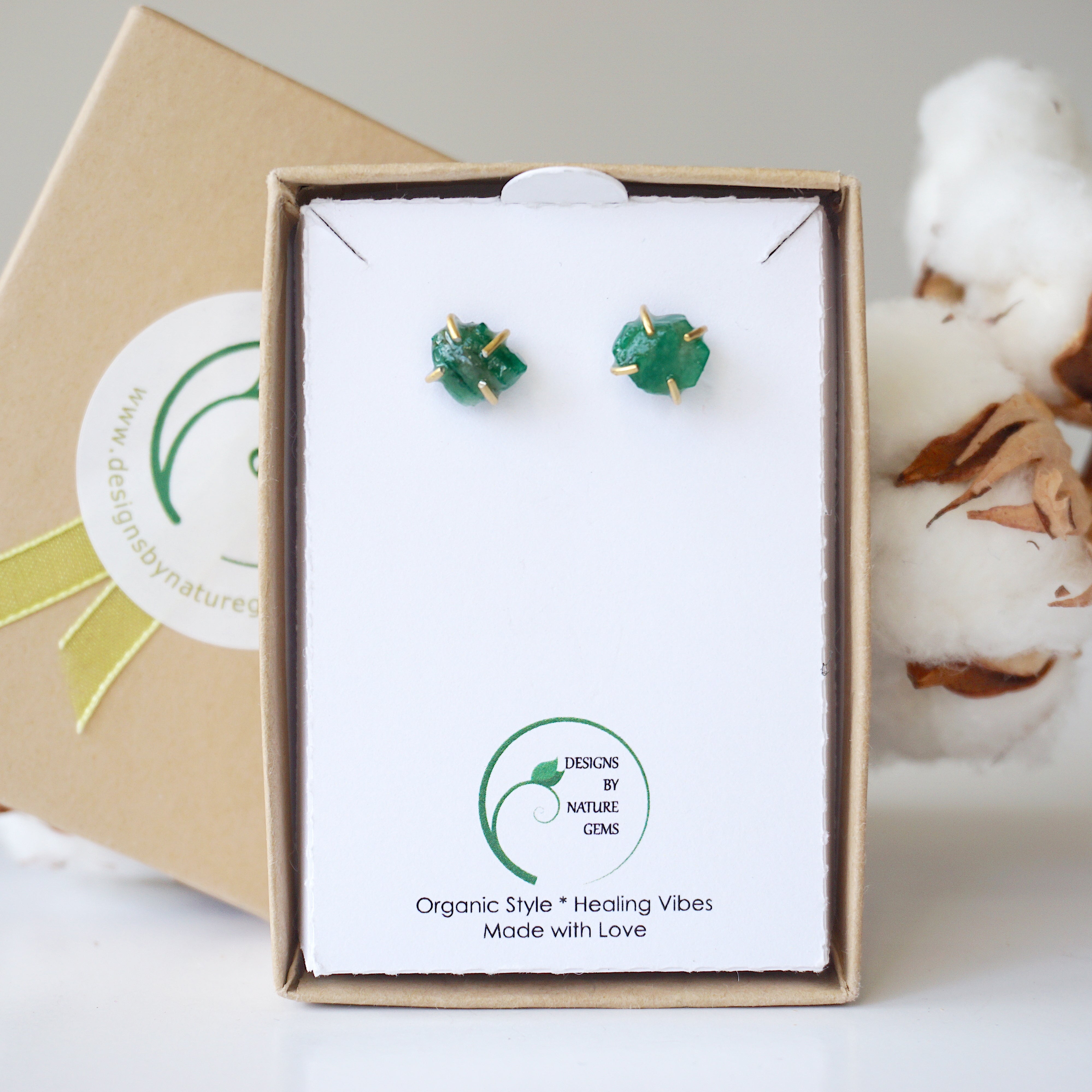 14K Gold Filled Raw Emerald Huggie Stud Earrings - Natural Gemstone Jewelry for Women, Perfect for Everyday Wear & Special Occasions