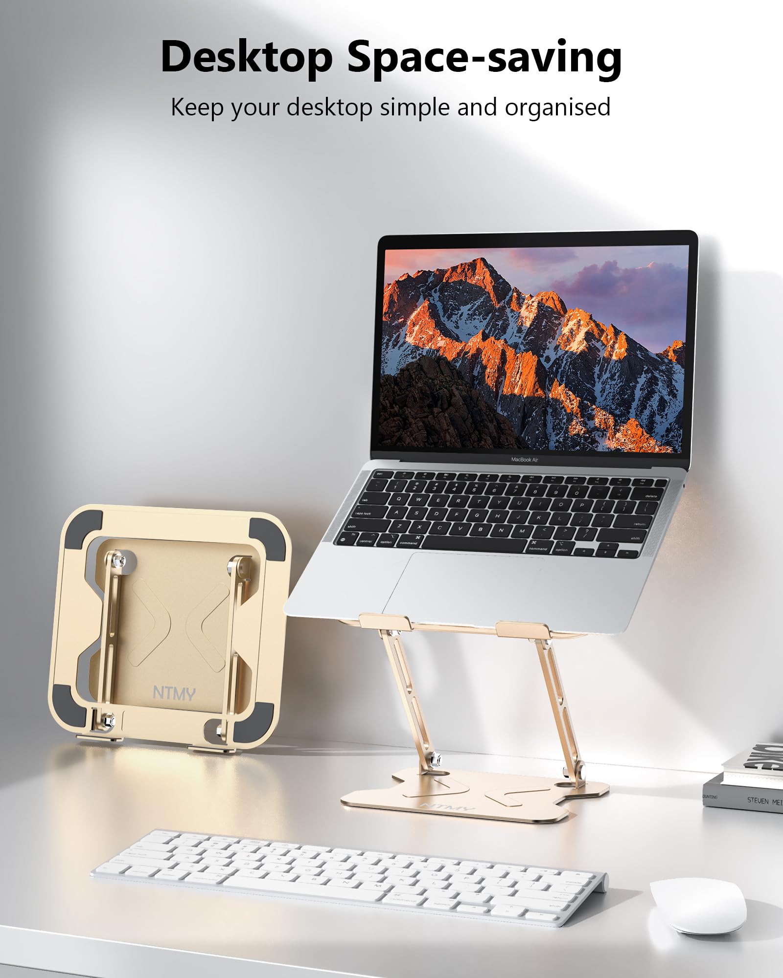Adjustable Folding Laptop Stand for Desk - Portable Ergonomic Computer Notebook Riser Compatible with MacBook Air/Pro, Acer, Lenovo, Dell (10-16 Inch) - Amber Golden - Perfect for Home Office, Coffee Shops & Travel Use
