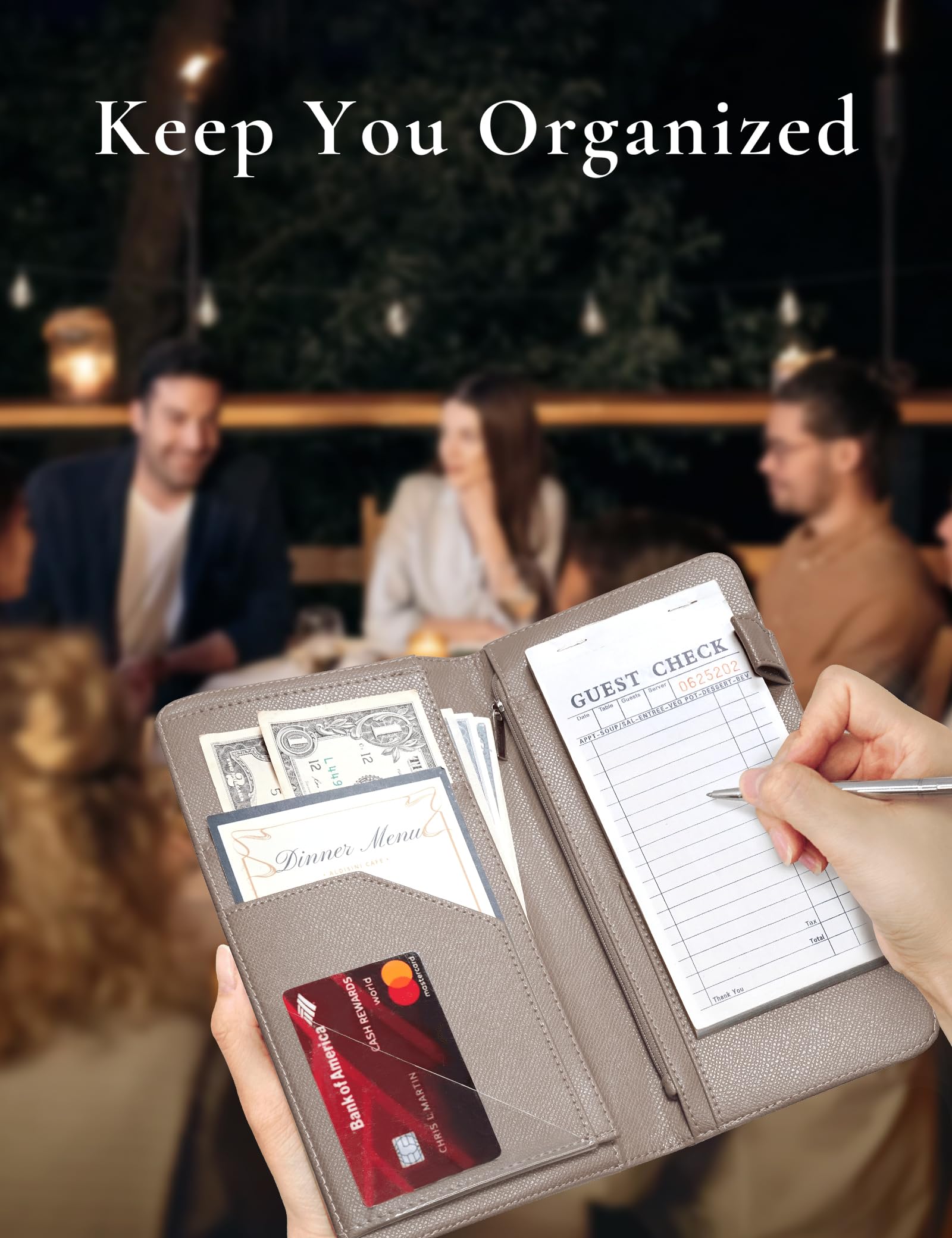 Premium Server Book with Zipper & Magnetic Pocket - Durable Waitress Check Booklet for Restaurant Staff | Guest Check Organizer, Waiter Wallet with High-Capacity Pockets | Perfect for Busy Servers, Hosts & Bartenders - Ideal for Fine Dining, Cafes & Hospitality Work (Stone Design)