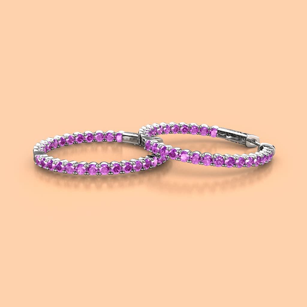 14K White Gold Amethyst Inside-Out Hoop Earrings 1.32 CTW - Elegant Dangle Earrings for Women, Perfect for Weddings, Parties & Special Occasions
