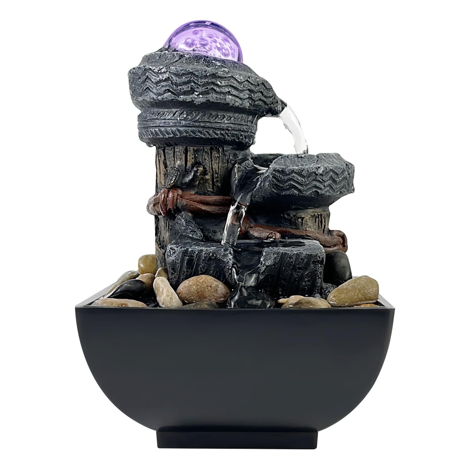 LED Tabletop Waterfall Fountain with Natural River Stones - Indoor Zen Meditation Desktop Fountain for Home & Office Decor | Relaxing Water Feature for Stress Relief & Meditation Spaces