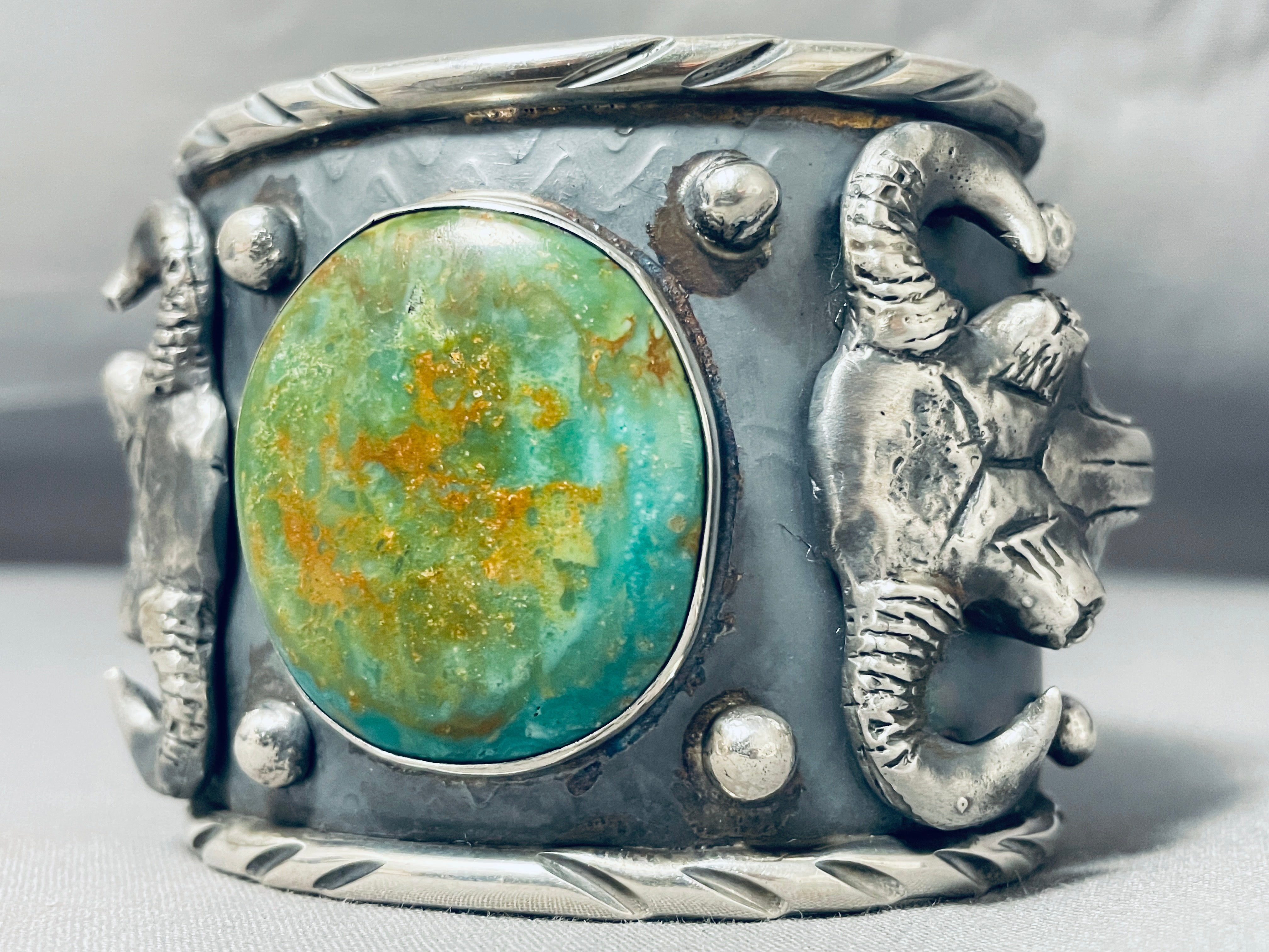 140 Gram Monster Native American Green Turquoise Sterling Silver Bracelet - Handmade Southwest Jewelry for Women & Men - Perfect for Boho Fashion, Festivals & Gift Giving