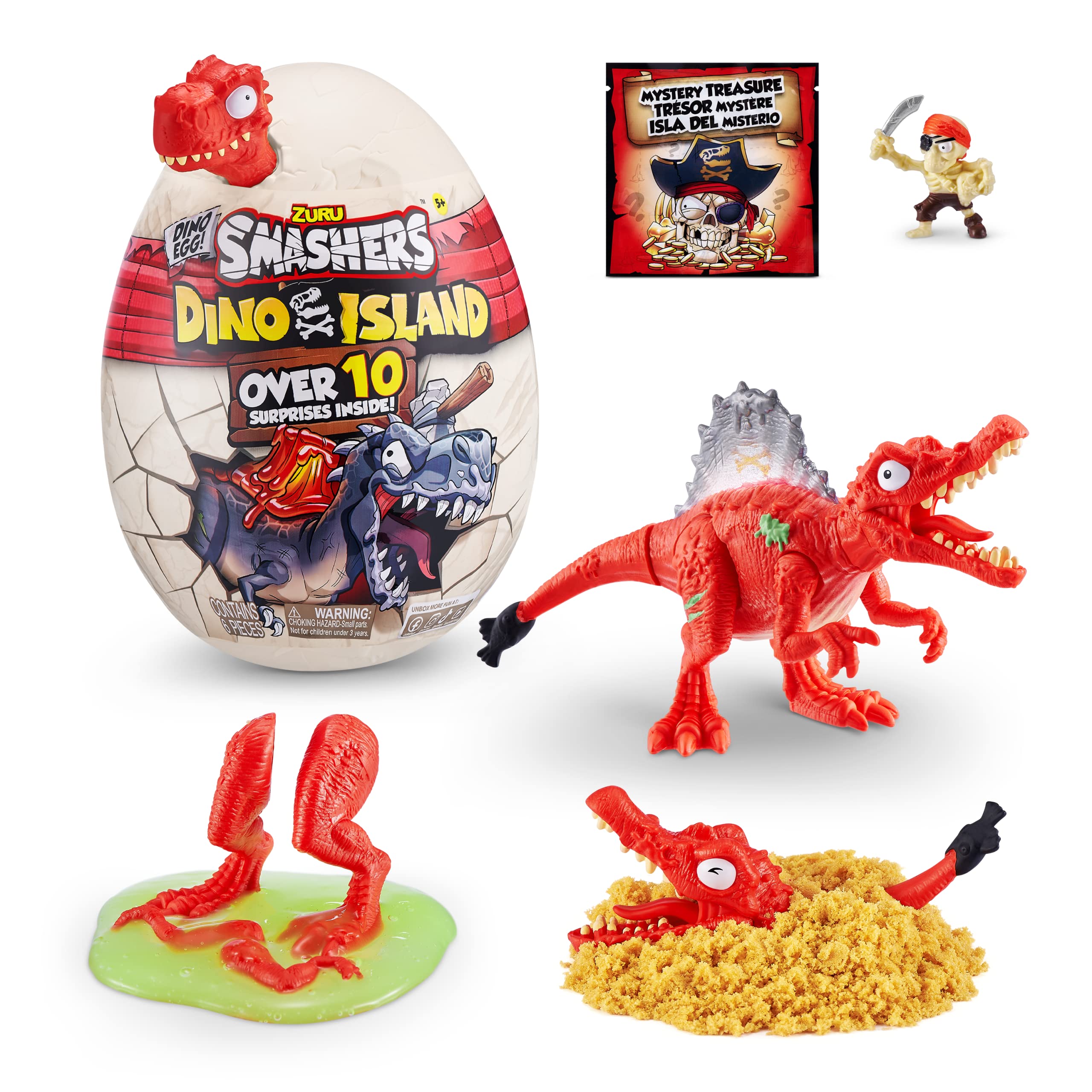 ZURU Smashers Dino Island Mini Egg Spinosaurus - Prehistoric Dinosaur Discovery Toy with 10 Surprises (Slime, Sand & More) for Kids Age 5+ | STEM Learning, Birthday Gift & Pretend Play Adventure