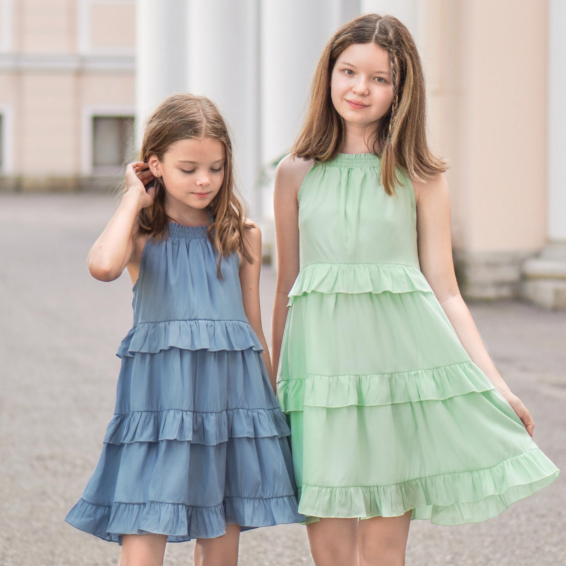 Simplee Kids Girls Sleeveless Linen Summer Dress - Casual Solid Color Toddler Dress for Outdoor Play, Beach Vacation & Birthday Parties