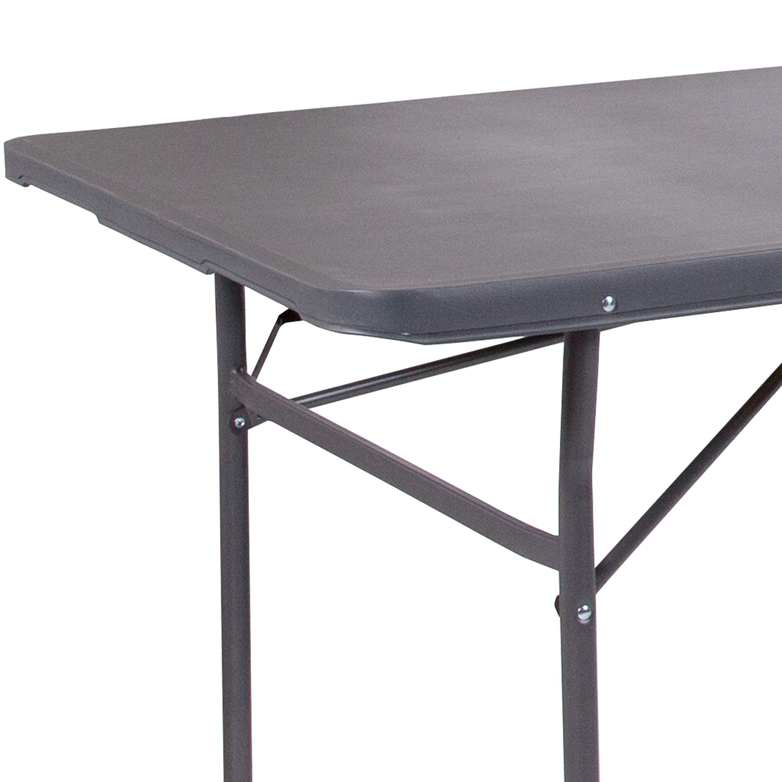 6-Foot Bi-Fold Dark Gray Plastic Folding Table with Carrying Handle - Portable & Sturdy for Parties, Events, Camping & Home Use