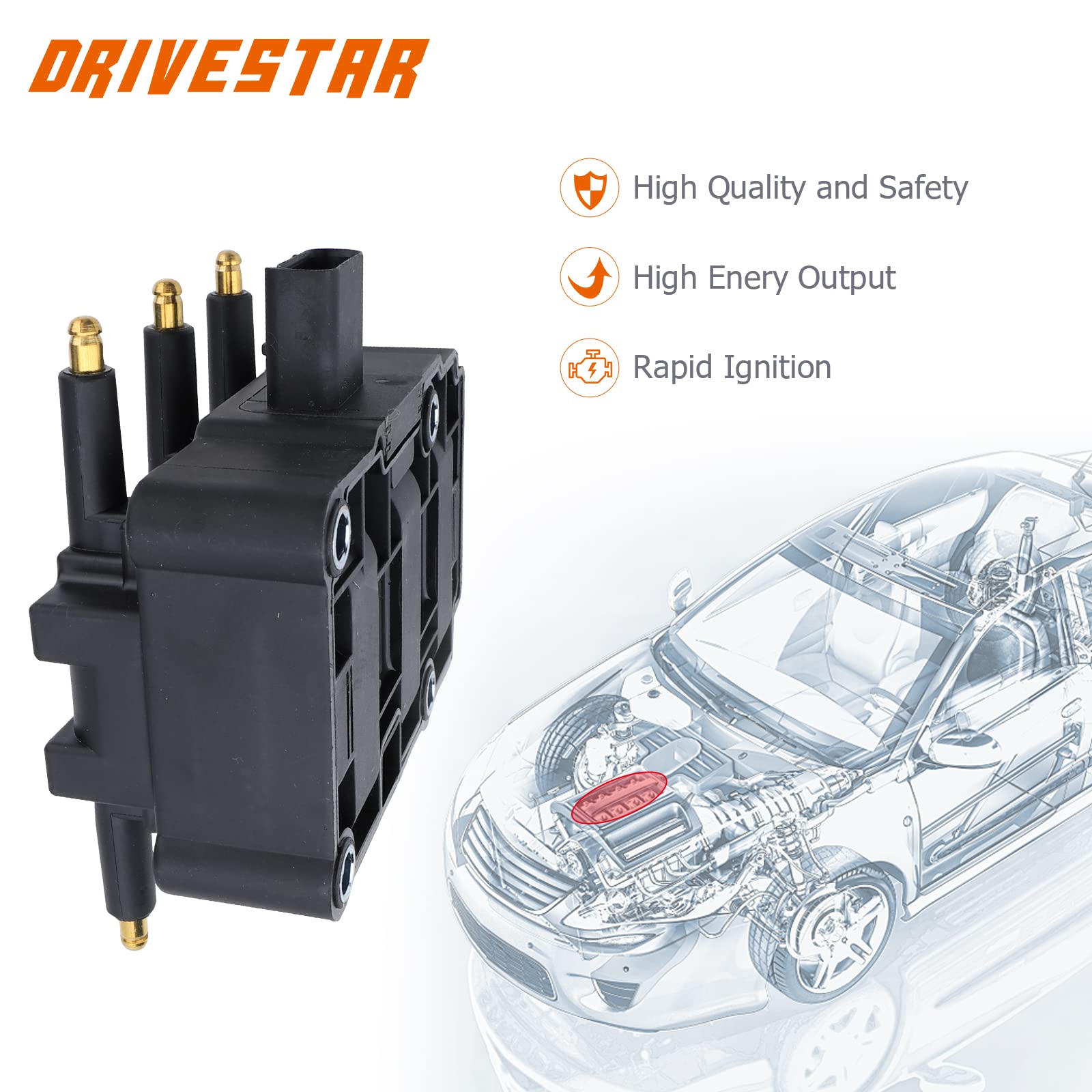 DRIVESTAR Ignition Coil Pack Replacement for Dodge Grand Caravan 2001-2009, Chrysler Town & Country 2007-2011, Voyager/Pacifica 2001-2003, Jeep Wrangler 3.8L 3.3L V6 - Compatible with UF305 C1442 - Perfect for Engine Performance & Smooth Acceleration