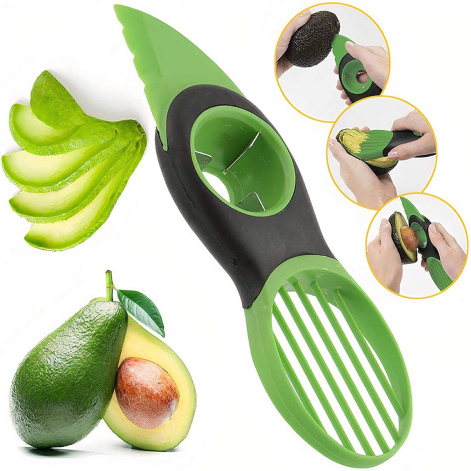 Premium 2-Pack 3-in-1 Avocado Slicer & Cutter - Multifunctional Fruit Peeler, Corer & Slicer Tool for Avocados, Kiwis, Mangoes - Perfect Kitchen Gadget for Salads, Guacamole & Smoothie Prep