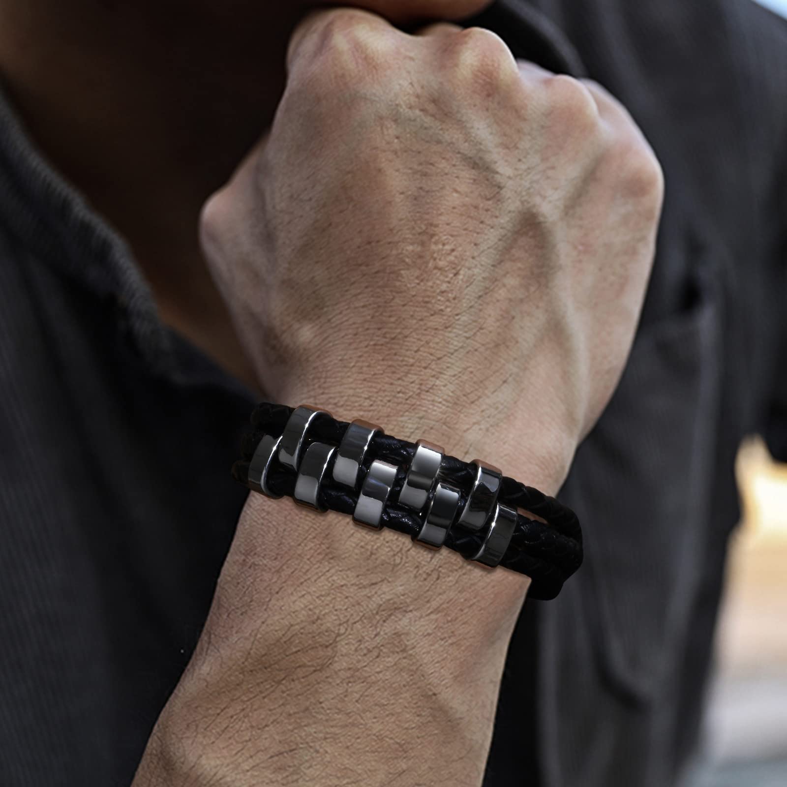 Personalized Leather Bracelets for Men - Custom Engraved Name Beads, Jewelry Box Included | Unique Gifts for Dad, Grandpa, Uncle | Perfect for Father's Day, Christmas, Thanksgiving & Special Occasions | Family, BFF & Couple Bracelets for Meaningful Gifting