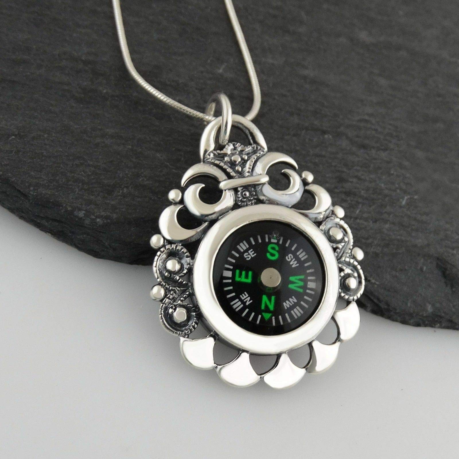 925 Sterling Silver Victorian Scroll Compass Charm Pendant - DIY Jewelry Making Supplies for Bracelets & Necklaces - Nautical Themed Handmade Accessories for Women - Perfect for Gifts, Beach Parties and Boho Fashion