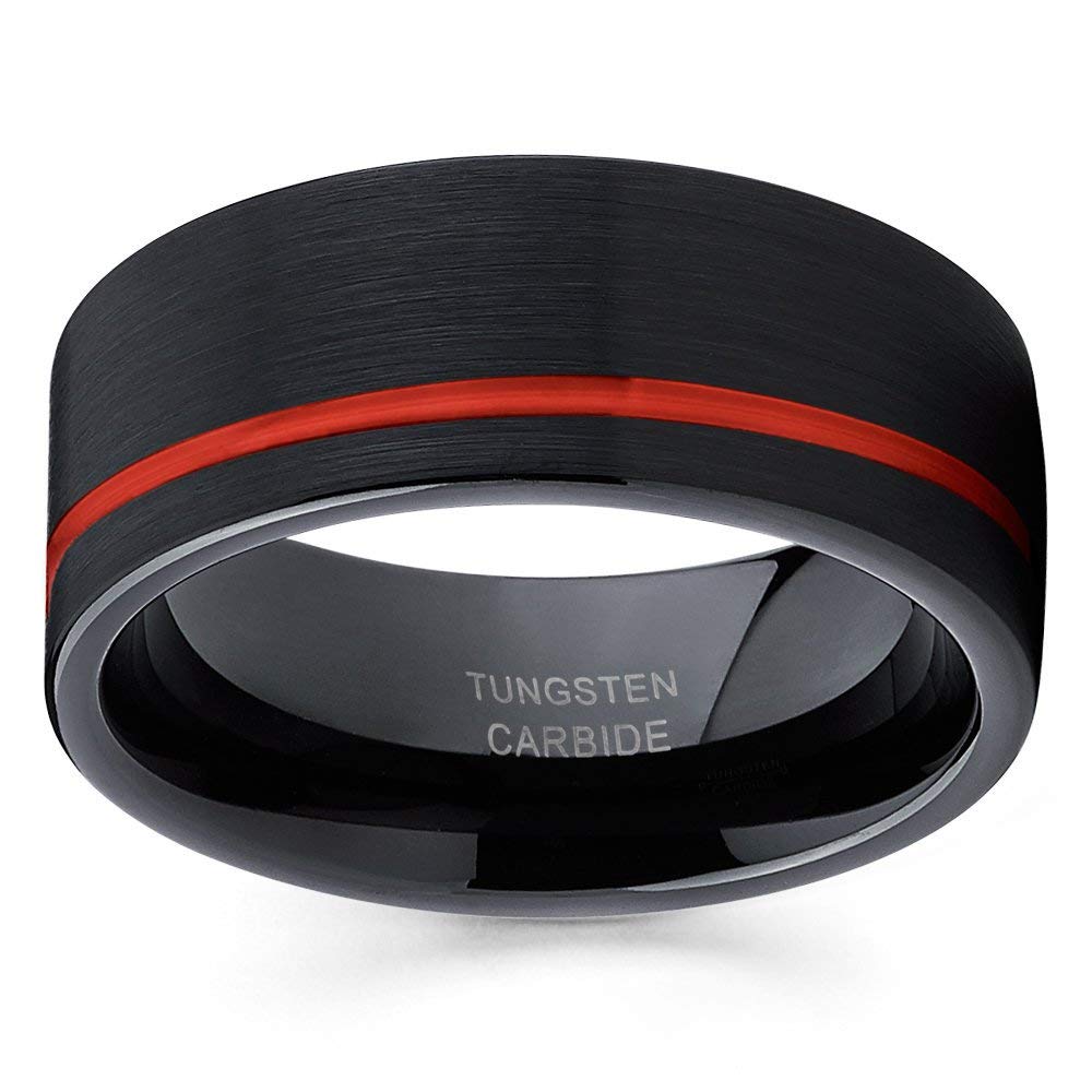 8mm Black Tungsten Wedding Band for Men - Comfort Fit Anniversary & Engagement Ring - Durable Tungsten Carbide Ring for Everyday Wear, Gifts & Special Occasions