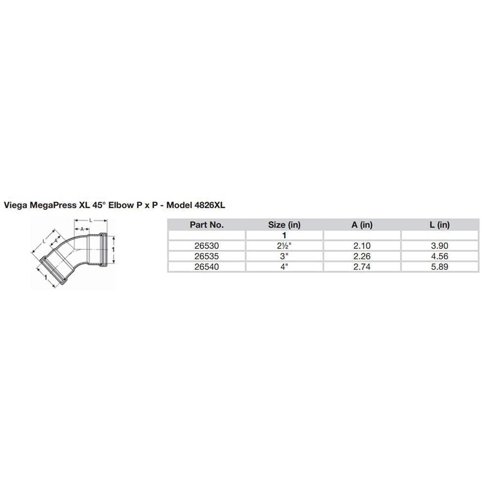 Viega MegaPress 4 Inch 45 Degree Carbon Steel Elbow with FKM Gasket - Double Press Connection Fitting - Smart Connect Technology for HVAC, Plumbing and Industrial Piping Systems