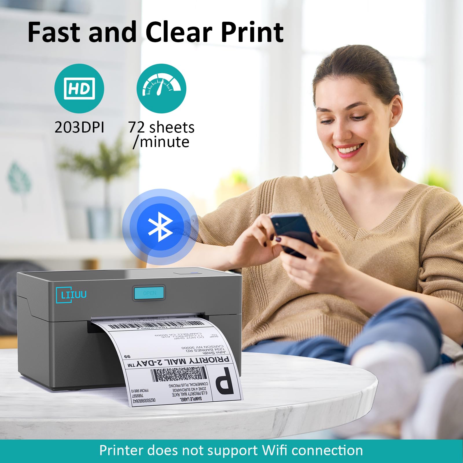 Bluetooth Thermal Shipping Label Printer 4x6 - Wireless Label Maker for iOS, iPhone, iPad, Android, Mac & Windows - Compatible with Amazon, eBay, Shopify, Etsy, USPS, UPS - Perfect for Home Businesses & E-commerce Shipping