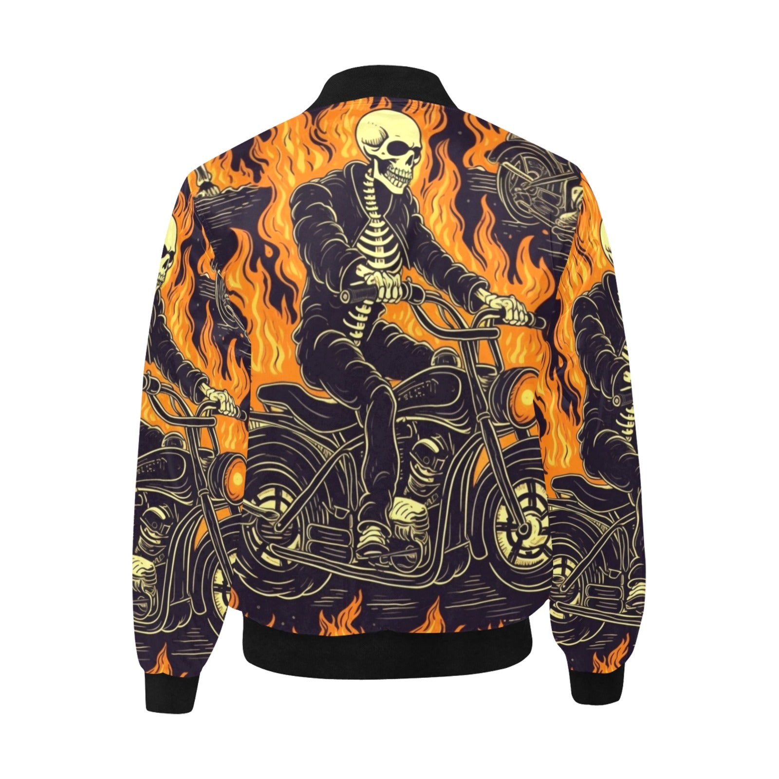 Flaming Skeleton Biker Bomber Jacket - Men's Gothic Motorcycle Leather Jacket with Flame Design - Perfect for Halloween, Cosplay & Motorcycle Riding