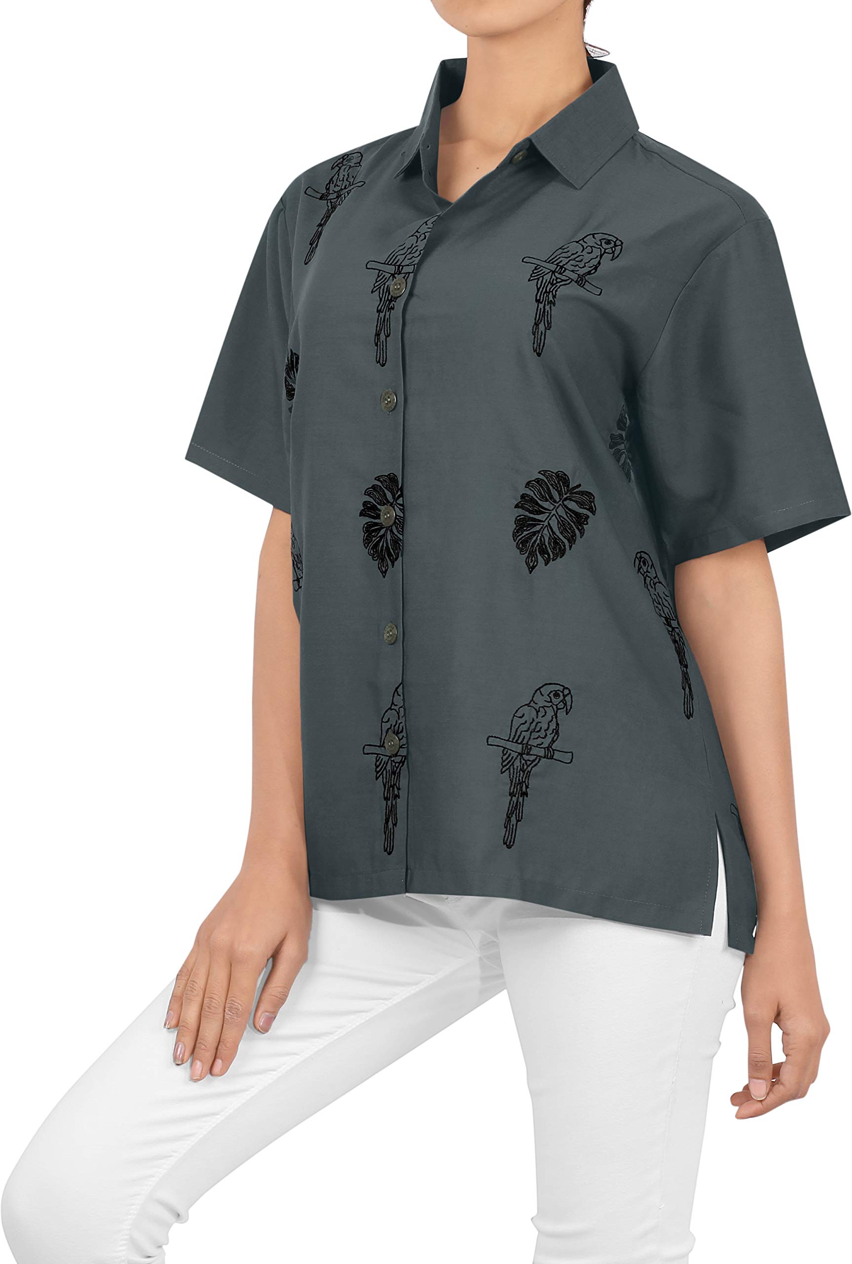 LA LEELA Women's Short Sleeve Hawaiian Blouse - Floral Print Beach Shirt for Vacation, Summer Outfits & Tropical Parties | Lightweight, Comfortable & Stylish