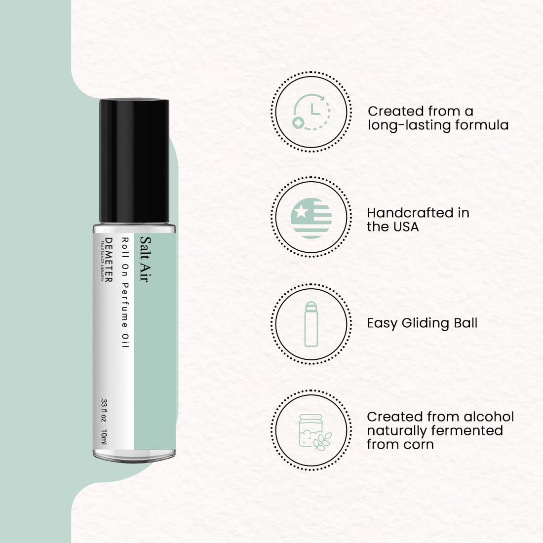 DEMETER Salt Air Roll On Perfume Oil - Long-Lasting Fragrance (0.33 Oz) | Fresh Ocean Scent for Women & Men | Perfect for Travel, Work & Everyday Wear