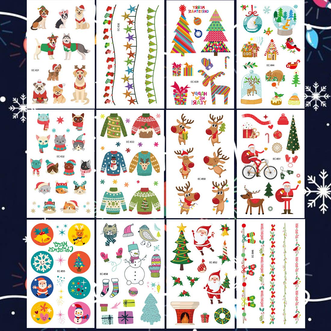 Ooopsiun Christmas Temporary Tattoos for Kids - 100 Fun Holiday Tattoos | Santa, Snowman & Reindeer Designs for Christmas Party Favors, Decorations & Stocking Stuffers | Perfect for Holiday Celebrations, Classroom Activities & Gift Exchanges