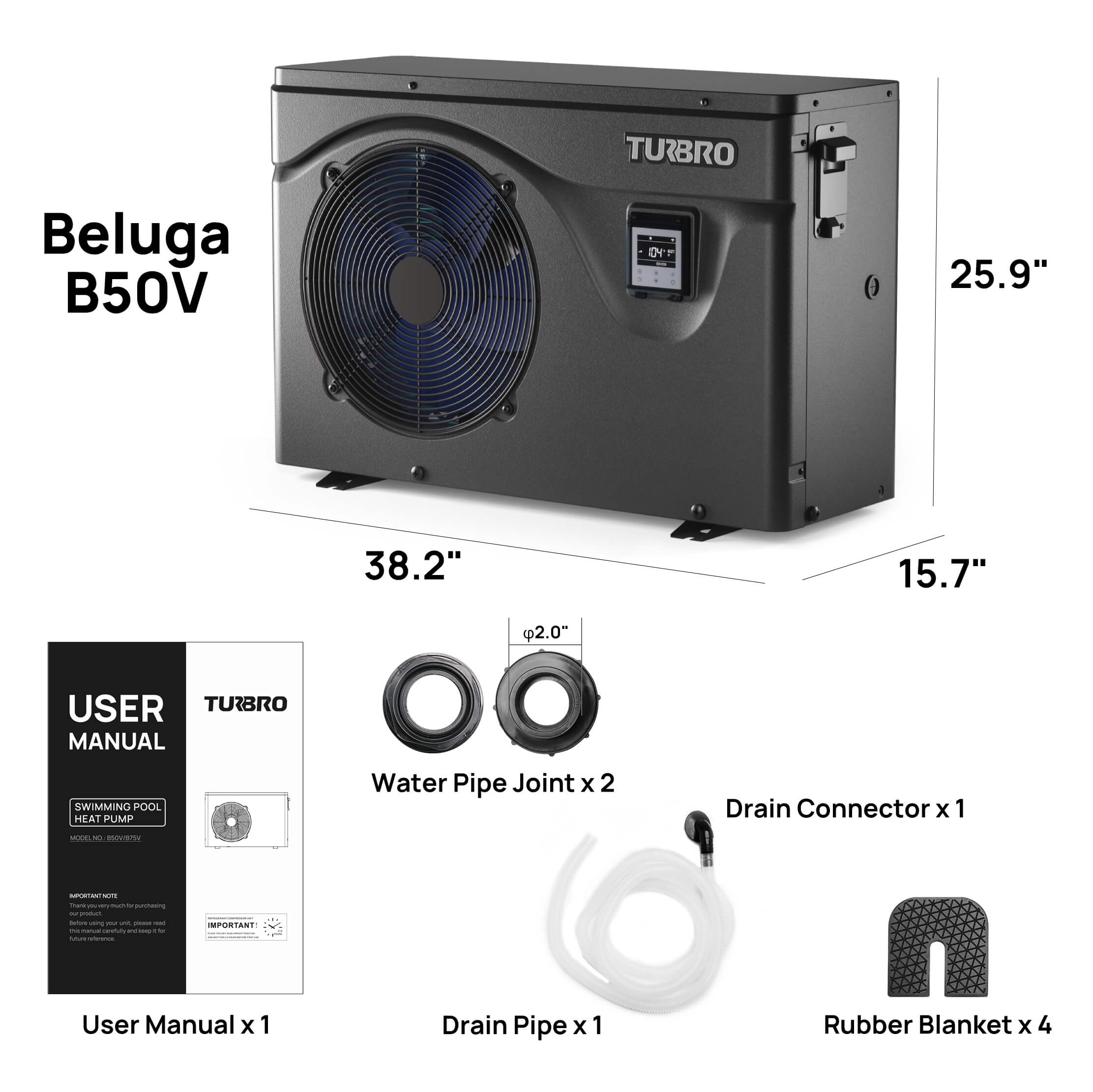 (Open Box) Beluga B50V/B75V Energy Efficient Inverter Swimming Pool Heat Pump - Perfect for Year-Round Pool Heating in Residential & Commercial Pools