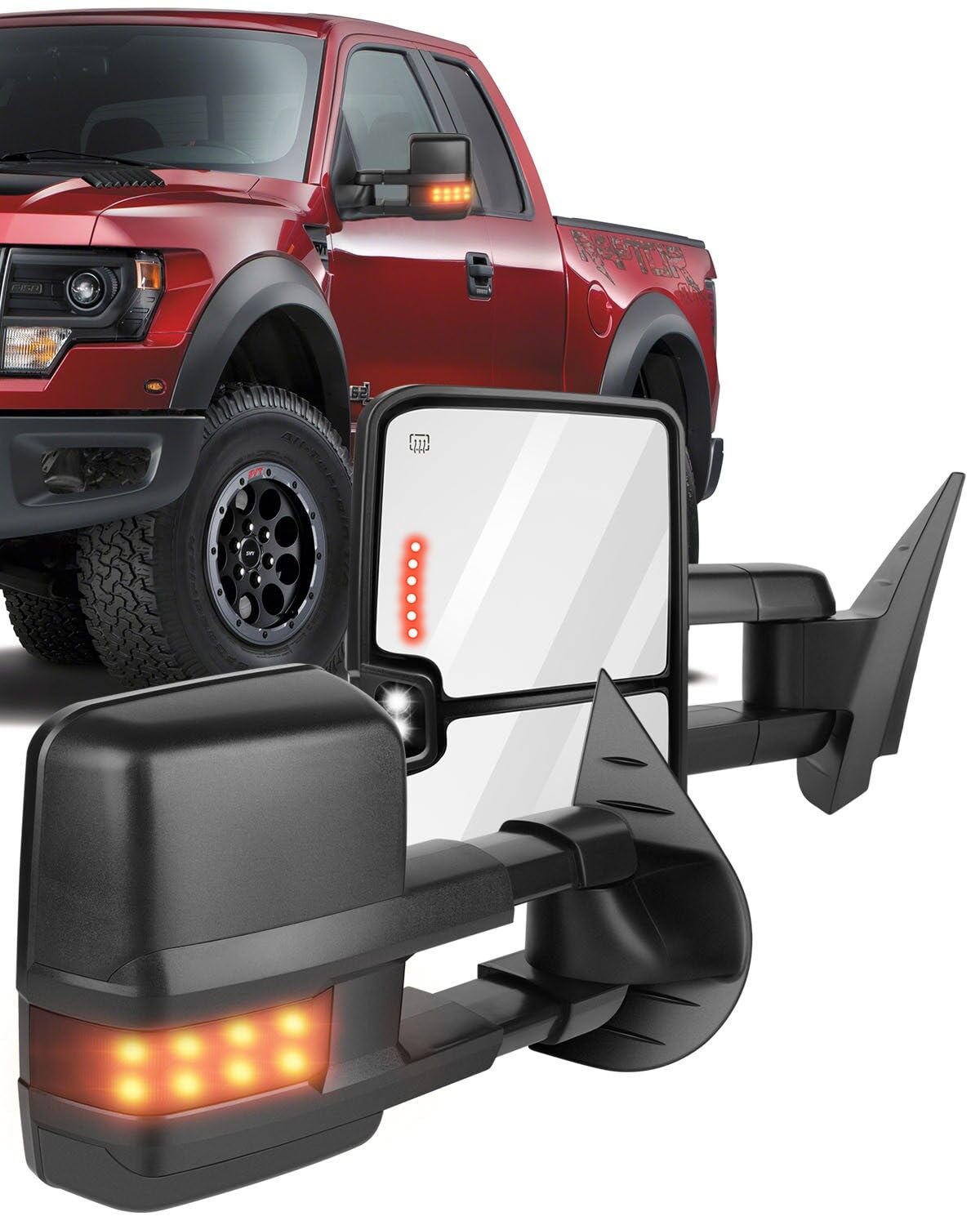 ECCPP Power Heated Towing Mirrors with Puddle Lights & Turn Signal - Replacement for Chevy Silverado/GMC Sierra 2007-2013 (Black Housing) - Perfect for Towing, Off-Roading & Night Driving