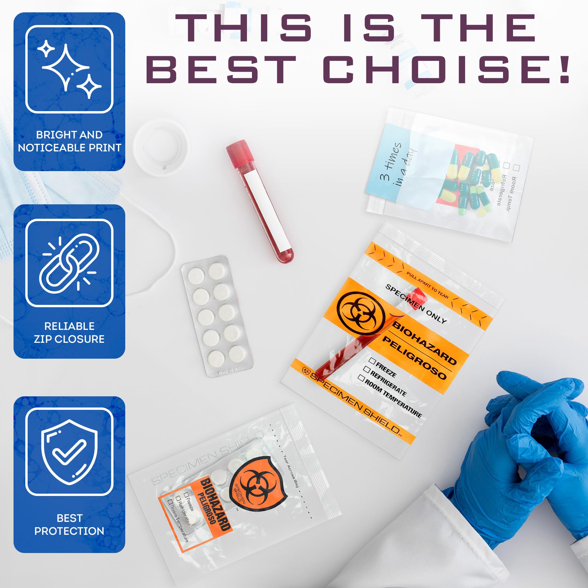 APQ Biohazard Bags - 8x10 Inch Clear Zipper Bags, Pack of 1000, 3-Wall Polyethylene, 2 Mil Thickness for Medical Waste Transport & Disposal | Ideal for Hospitals, Labs & Healthcare Facilities