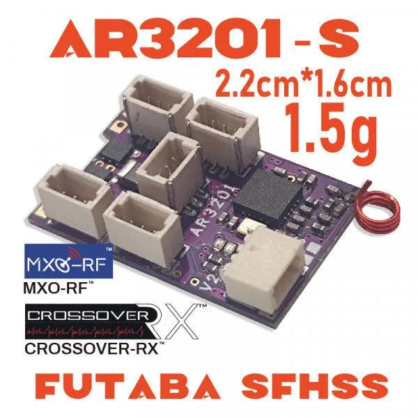 CROSSOVER RX AR3201 S V2.0 6CH Micro Receiver with Built-in 2 Brushed ESCs for Futaba SFHSS - Perfect for RC Cars, Drones, and DIY Robotics Projects