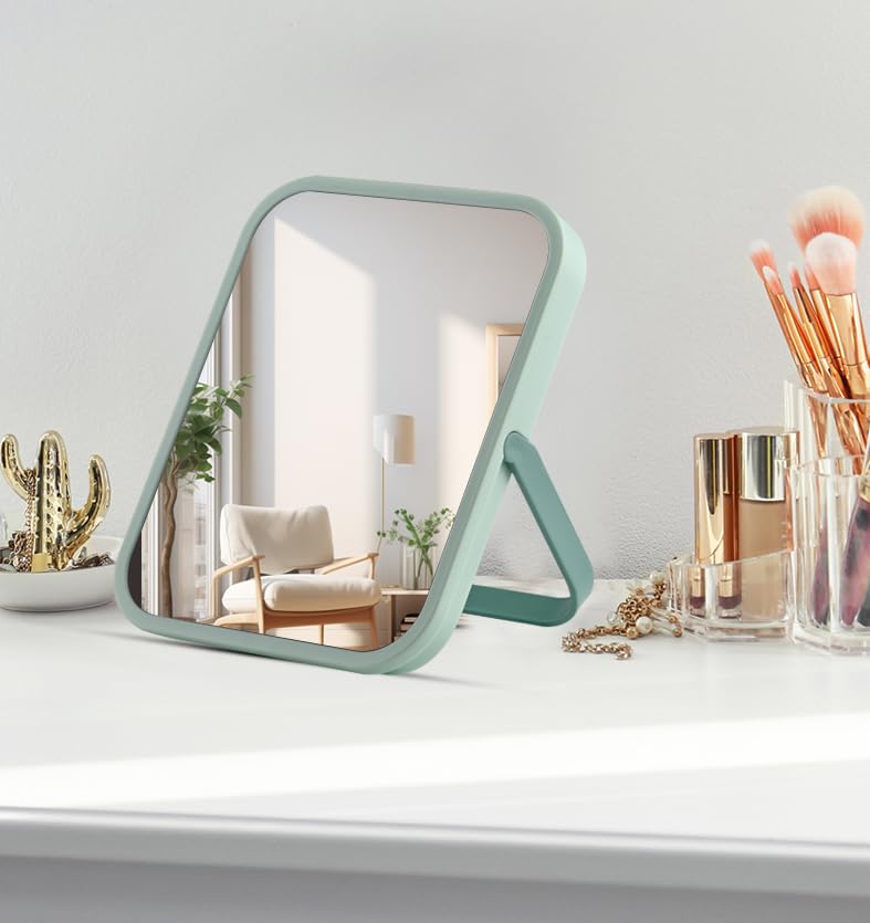 3-in-1 Compact Vanity Mirror with Magnetic Back, Foldable Stand & Hook - 5.6x6.8 Inch Portable HD Makeup Mirror for Desk, Dorm, Fridge - Shatterproof ABS Frame, Rounded Edges - Perfect for Makeup Application, Skincare Routine, Travel & Small Space Organization