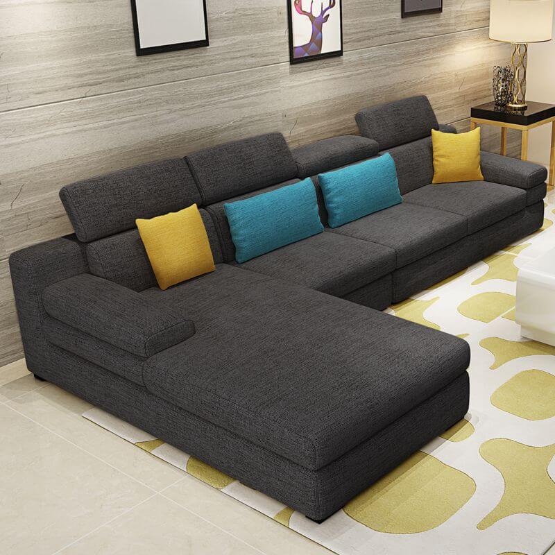 L-Shaped Sectional Sofa with Left-Facing Chaise - Standard Foam Cushions, Adjustable Headrest & Hidden Support - Perfect for Living Room, Home Theater or Family Room
