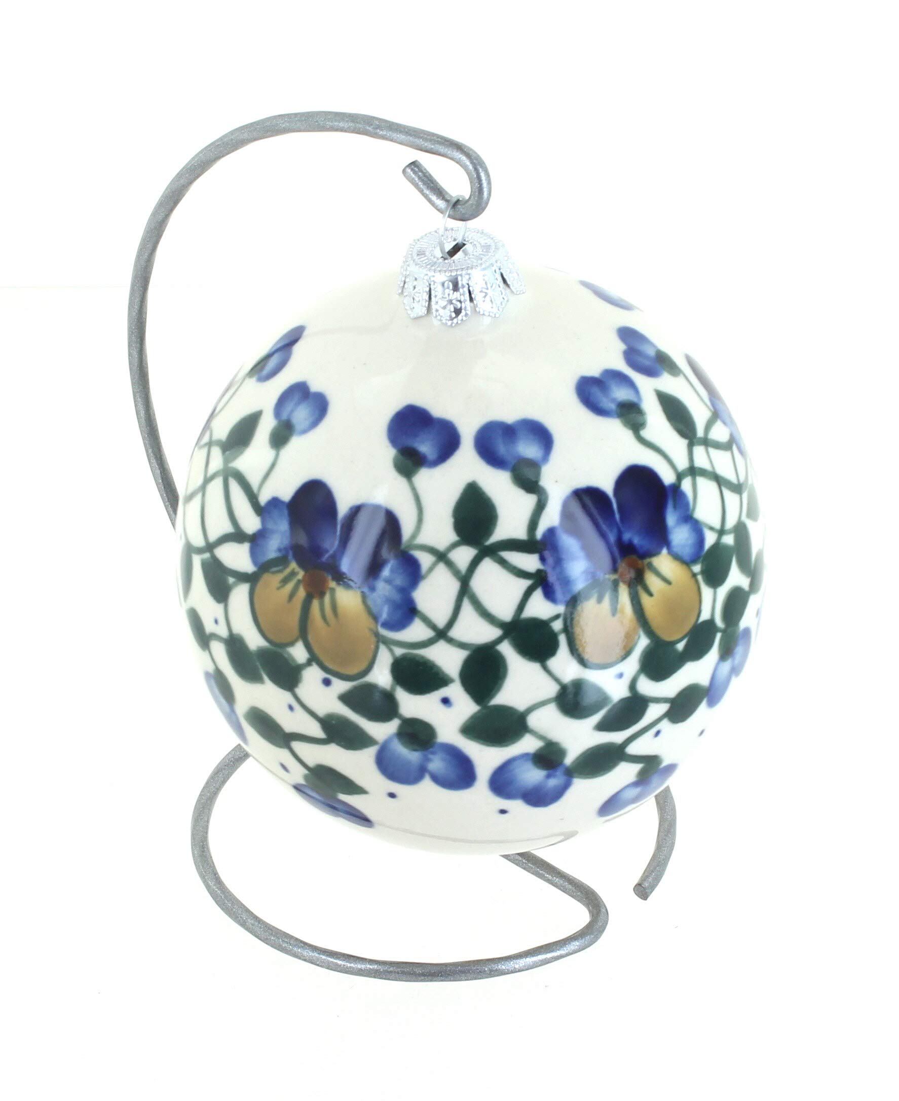 Handmade Blue Rose Polish Pottery Pansies Christmas Ornament - Elegant Holiday Decor for Tree, Gift & Home Decoration
