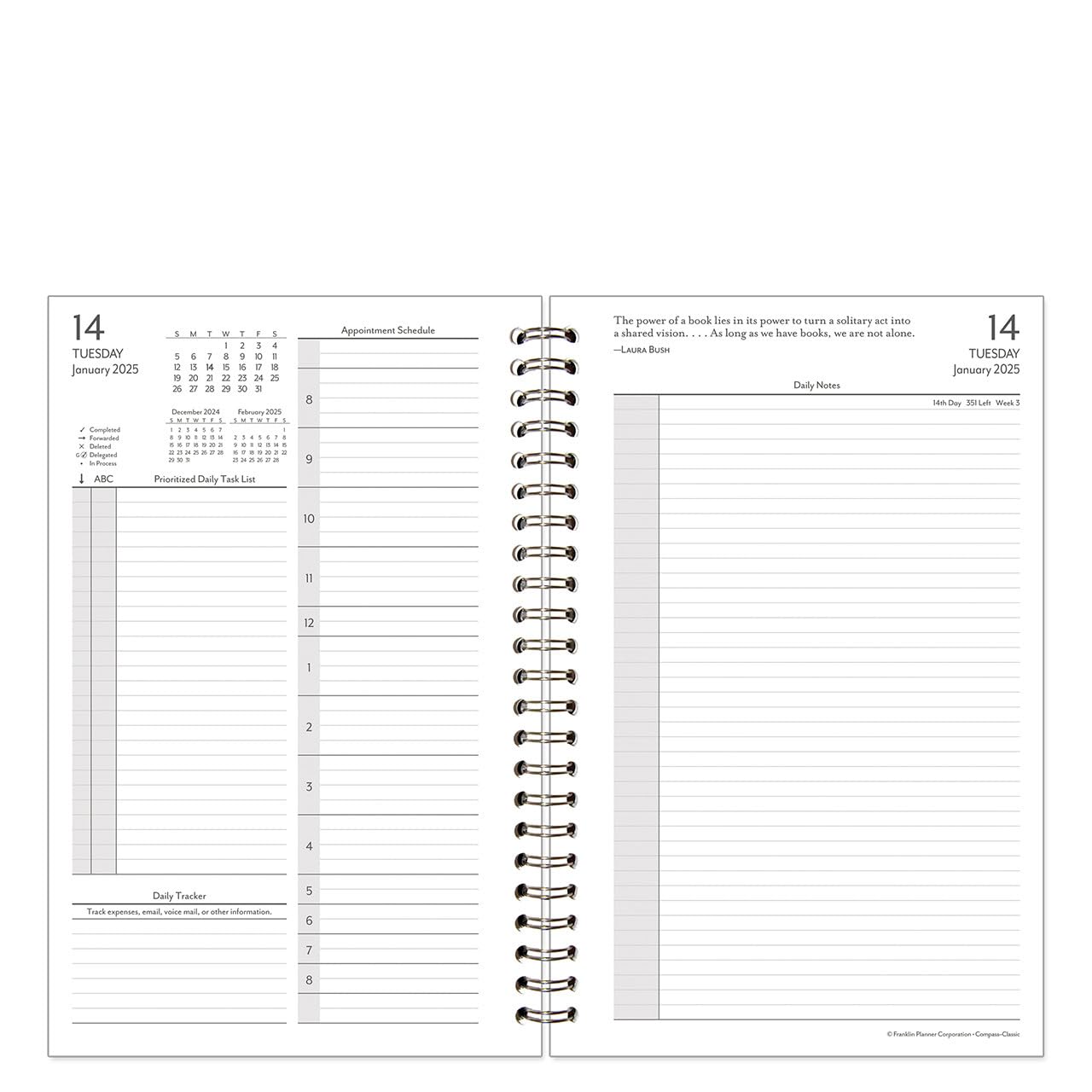 FranklinCovey 2025 Daily Planner - Two Page Per Day Wire-Bound Organizer (Classic, January to December) | Perfect for Goal Setting, Time Management & Productivity | Office, School & Home Use