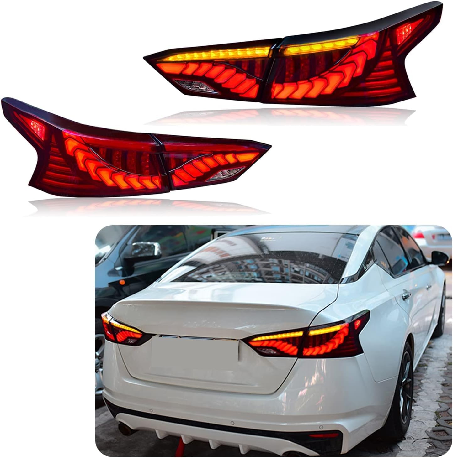 Inginuity Time LED Tail Lights for Nissan Altima 2019-2022 - Red Sequential Turn Signal Rear Lamps with Startup Animation - Upgrade Your Car's Style & Safety for Night Driving and Enhanced Visibility