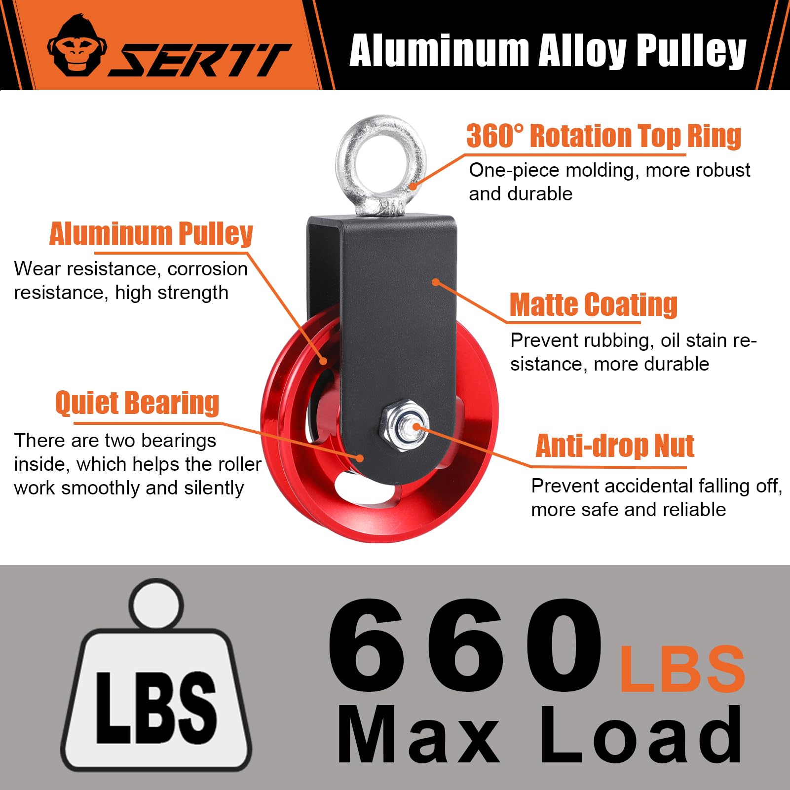 Upgraded 90mm Aluminum Alloy Cable Pulley Wheel for Home Gym System - Heavy Duty 660LBS Capacity - Perfect for Strength Training, Weightlifting & DIY Fitness Equipment
