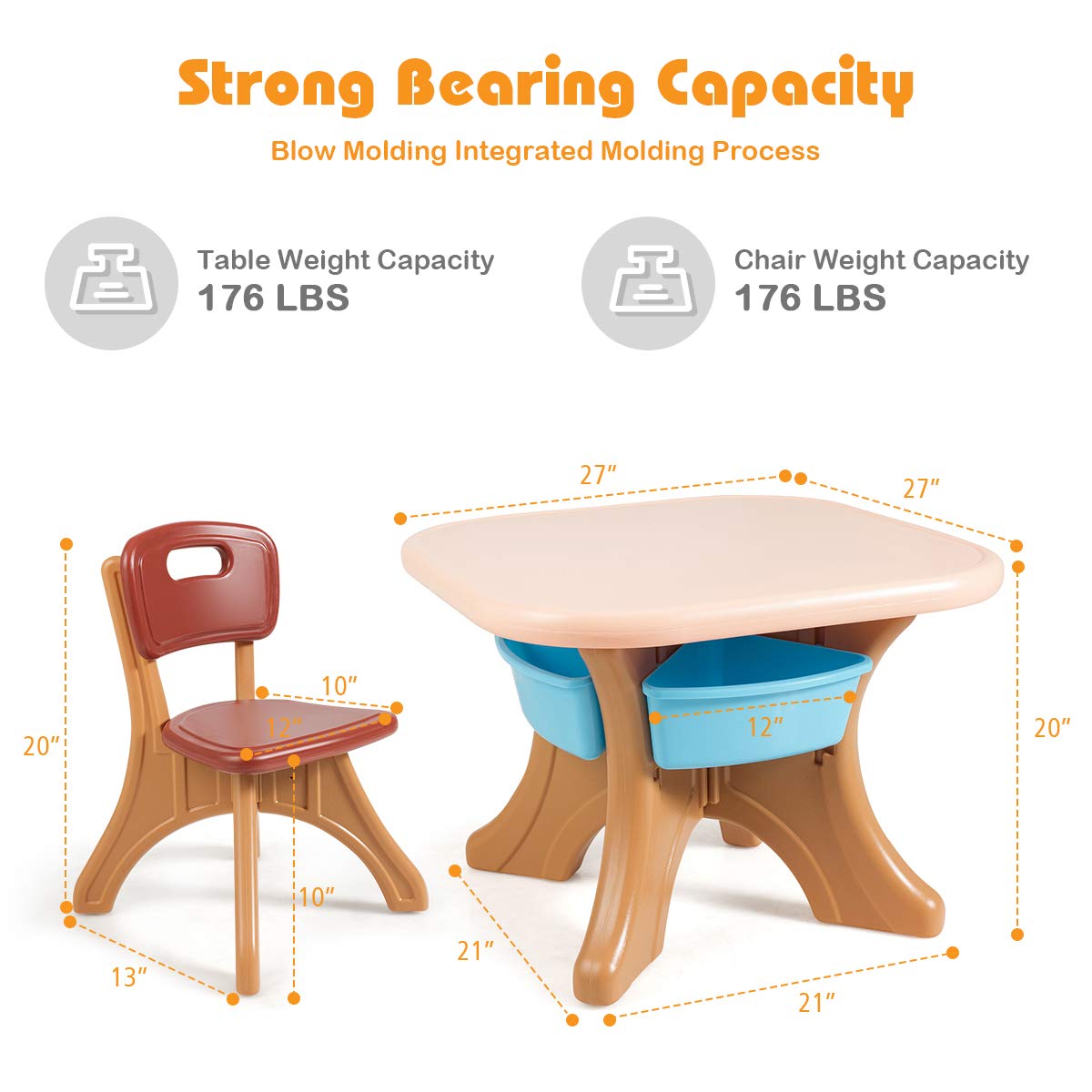 KOTEK 3-Piece Kids Table & Chair Set with Storage - Study & Art Desk for Toddlers - Perfect for Reading & Drawing