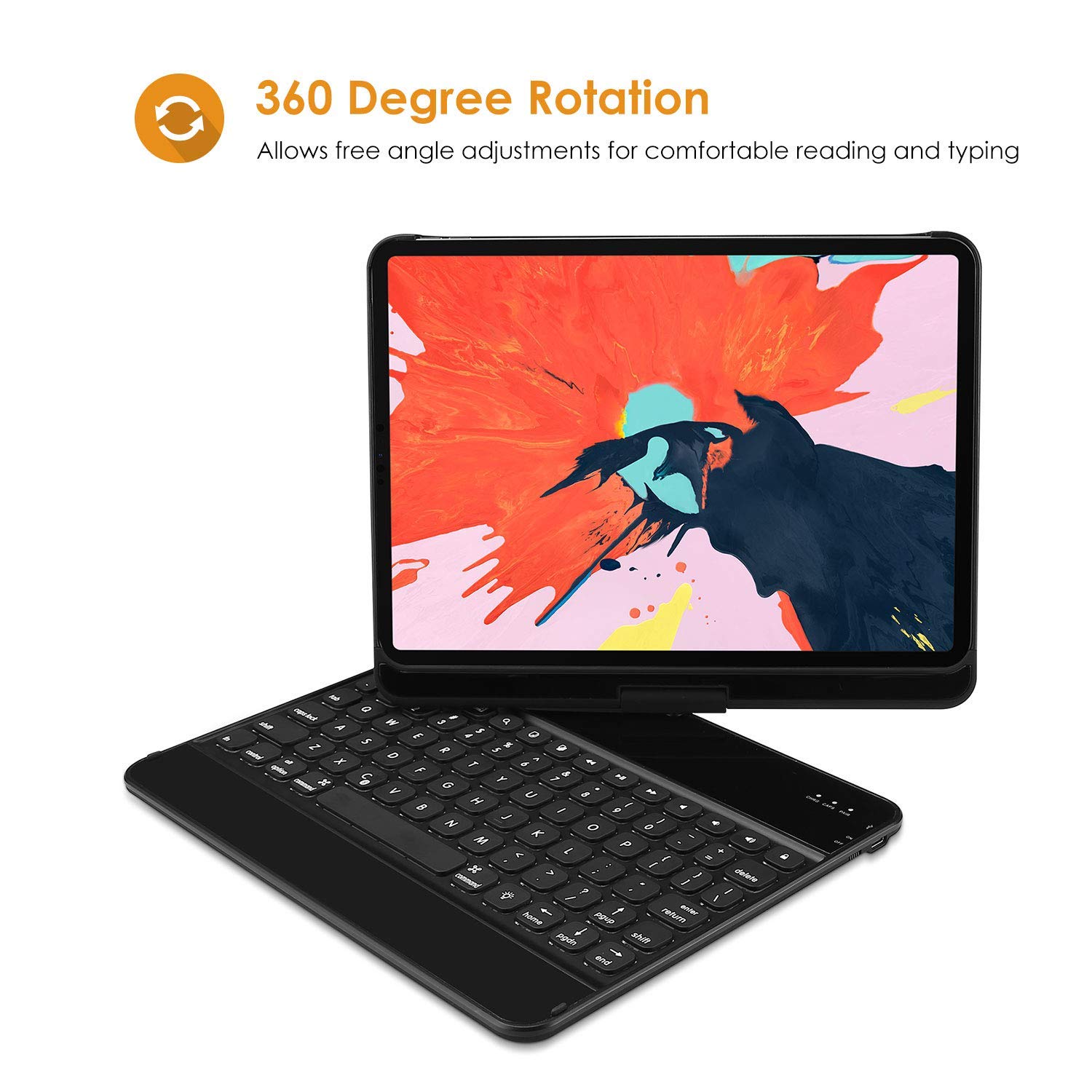 ProCase 360° Rotating Keyboard Case for iPad Pro 12.9 (3rd/4th Gen 2018-2021) with Wireless Keyboard & Apple Pencil Charging - Black | Perfect for Work, Study & Travel