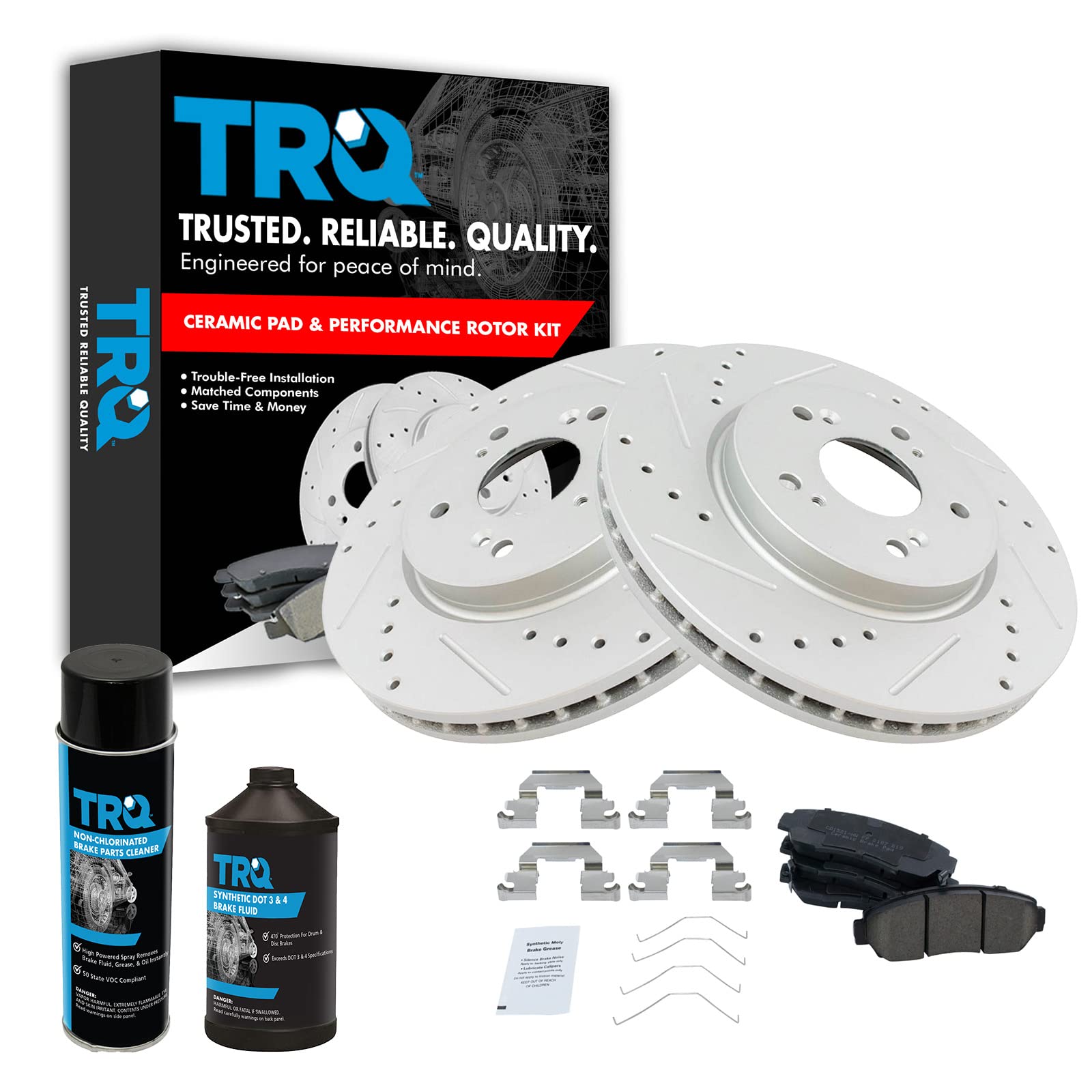 TRQ Front Performance Brake Pad & Rotor Kit - Ceramic Premium G-Coated - Compatible with 2011 Honda Accord Crosstour, 2012-2016 CR-V, 2012-2015 Crosstour - Smooth Braking for City Driving & Highway Commuting