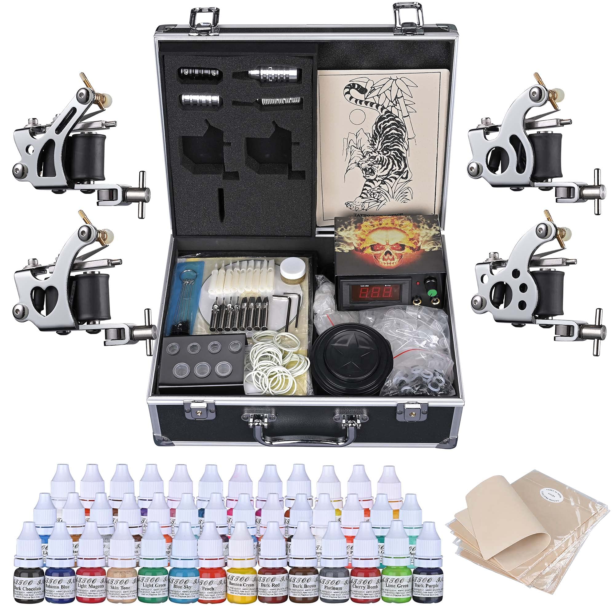 Professional AW Tattoo Kit with Machine Gun, Power Supply, 40 Color Inks & Foot Switch - Complete Tattoo Starter Set for Artists & Beginners - Perfect for Home Studios & Professional Tattoo Shops