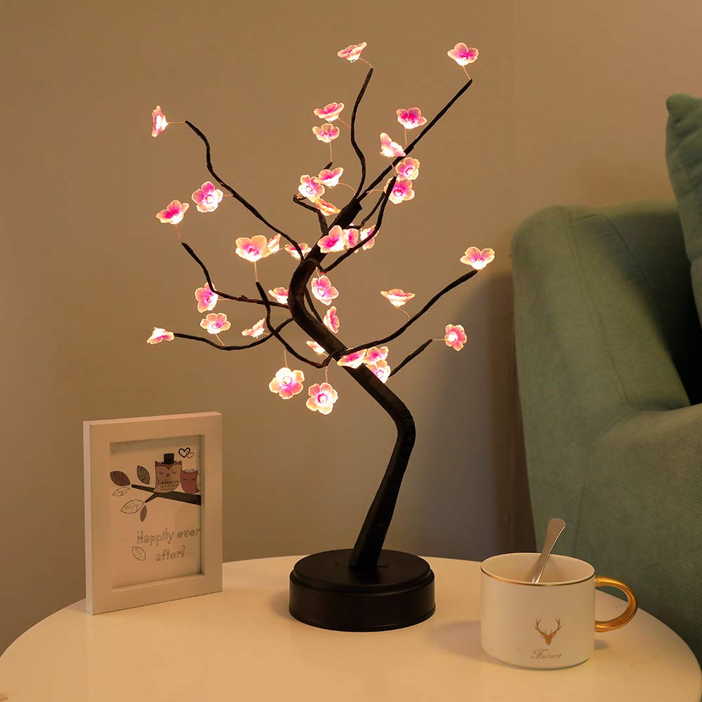 Cherry Bonsai Tree LED Lamp - 36 Warm White Lights for Living Room, Bedroom & Christmas Decor | DIY Artificial Tree Light for Home Aesthetic & Gift Ideas | Perfect for Cozy Ambiance, Holiday Lighting & Room Decoration