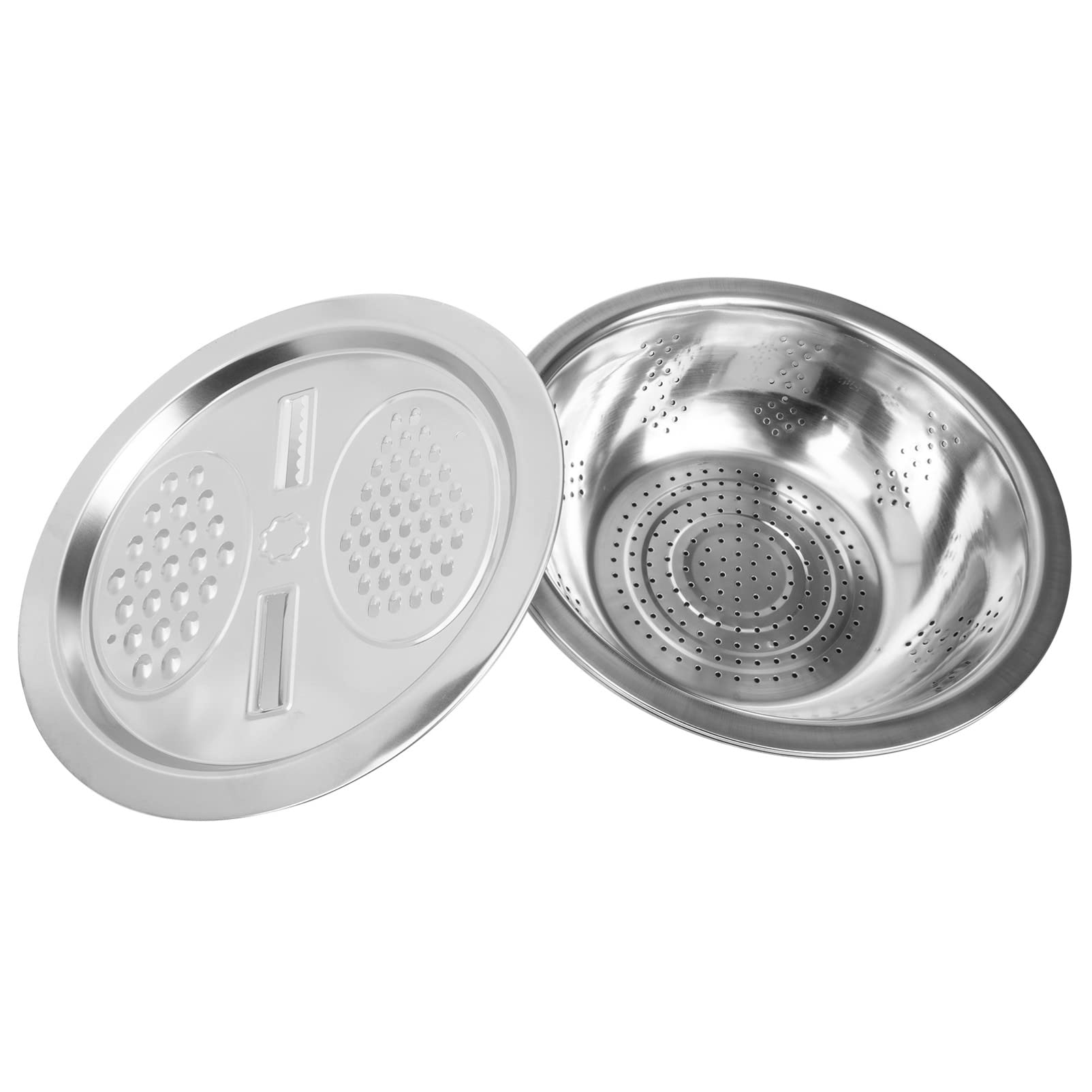 Premium Stainless Steel Salad Grater & Colander Set - Multi-Functional Vegetable Cutter, Rice Washing Basket, Drain Bowl for Kitchen - Perfect for Meal Prep, Pasta Draining & Salad Making (Over Sink Design)