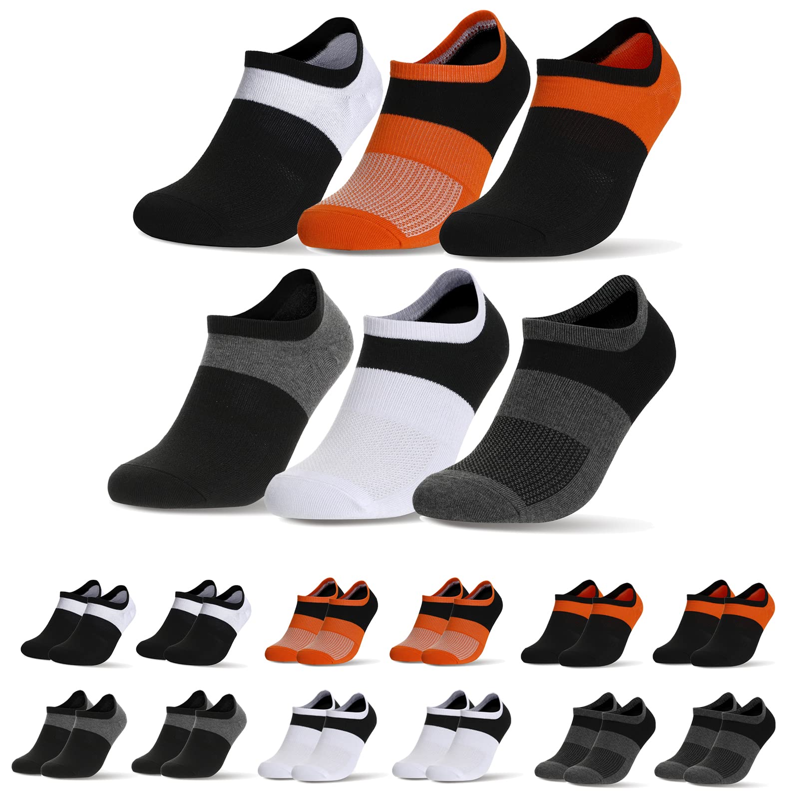 Men's No Show Socks - Low Cut Ankle Running Socks with Cotton Arch Support & Non-Slip Grip for Sneakers - Perfect for Workouts, Casual Wear & Everyday Comfort