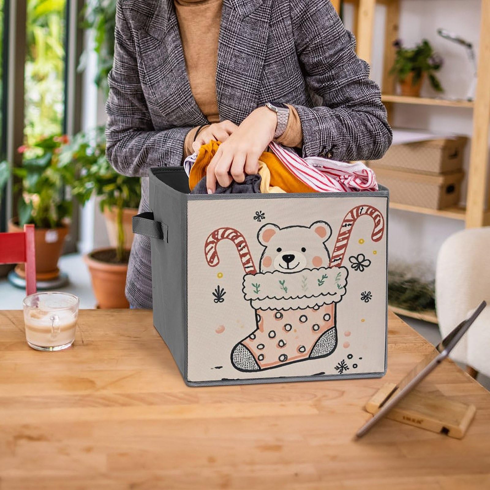 6-Pack Foldable Storage Bins with Bear Print - Large Capacity Fabric Storage Boxes with Handles for Home Organization, Playroom, Office & Closet - Perfect for Toys, Books & Clothes Storage