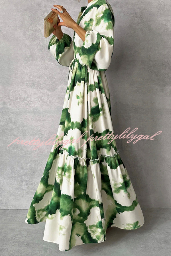 Stylish Printed V-Neck Long Sleeve Wrap Maxi Dress for Women | Flattering Waist Tie Design | Perfect for Parties, Weddings & Special Occasions
