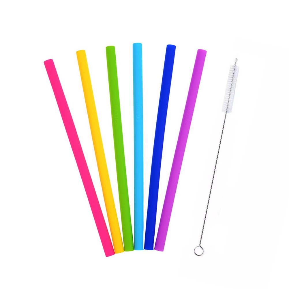DOITOOL 6 Pack Reusable Silicone Drinking Straws - BPA Free Straight Straws for Smoothies, Iced Coffee & Cocktails at Home, Office or Parties