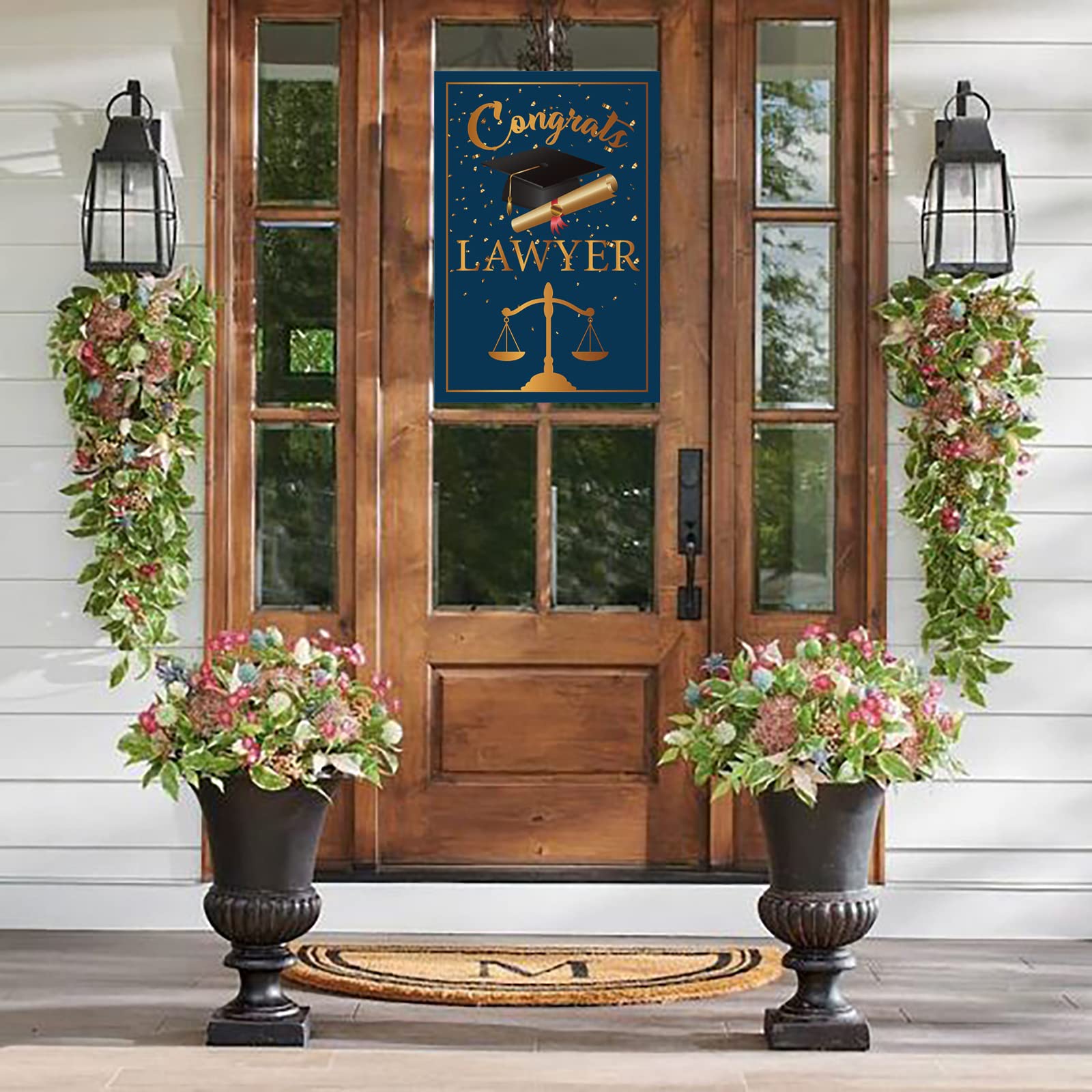 Double Sided Lawyer Graduation Garden Flag - 12x18 Inch Gold & Blue Outdoor Yard Sign for Law School Celebration, Housewarming & Party Decor - Perfect for Graduation Parties, Office Decor & Front Yard Displays