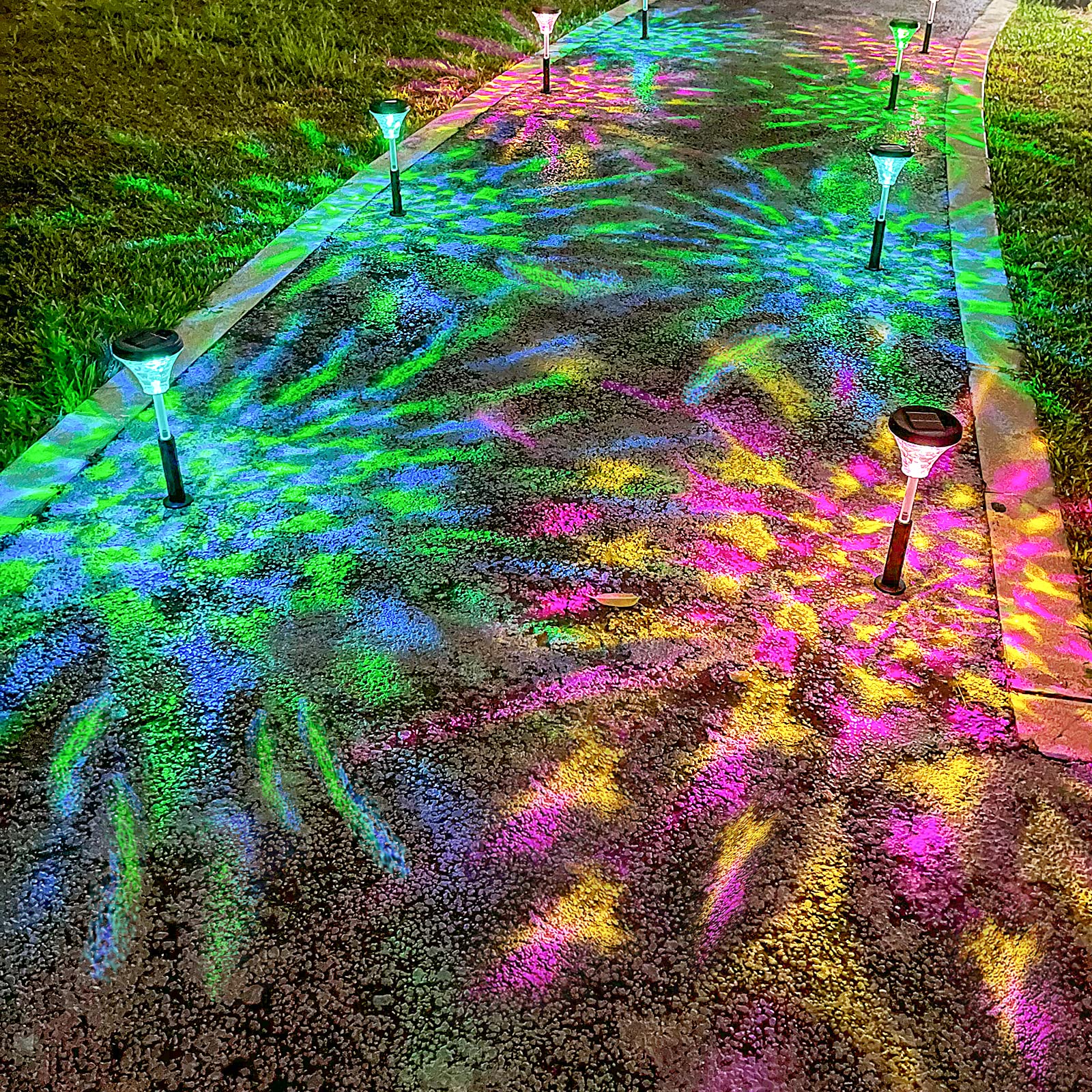 Solar Pathway Lights 2 Pack - Color Changing & Warm White LED Outdoor Solar Lights, IP65 Waterproof Garden Lights for Walkway, Yard, Driveway - Perfect for Landscape Lighting & Nighttime Safety