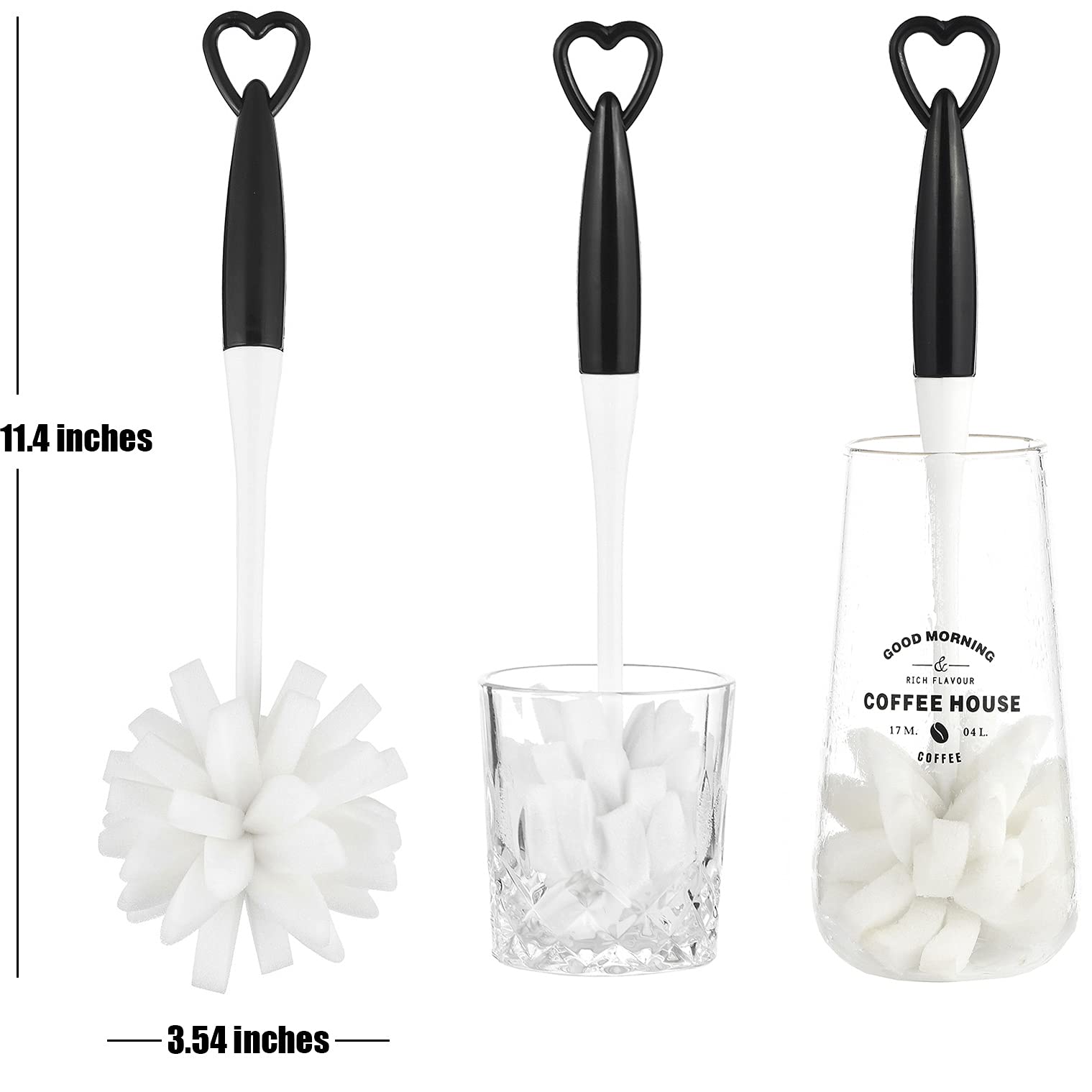 ALINK Glass Bottle Cleaning Brush with Handle - Pack of 3 | Dish Sponge Brush for Wine Bottles, Water Bottles & Vases | Perfect for Kitchen, Bar & Home Cleaning