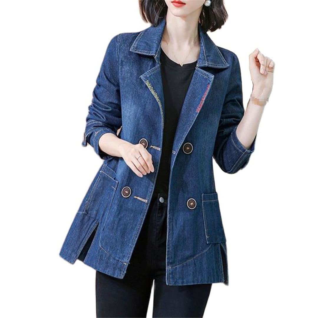 Women's Double Breasted Denim Jacket - Long Sleeve Windbreaker Coat for Spring & Autumn | Casual Outerwear, Streetwear & Layering Essential